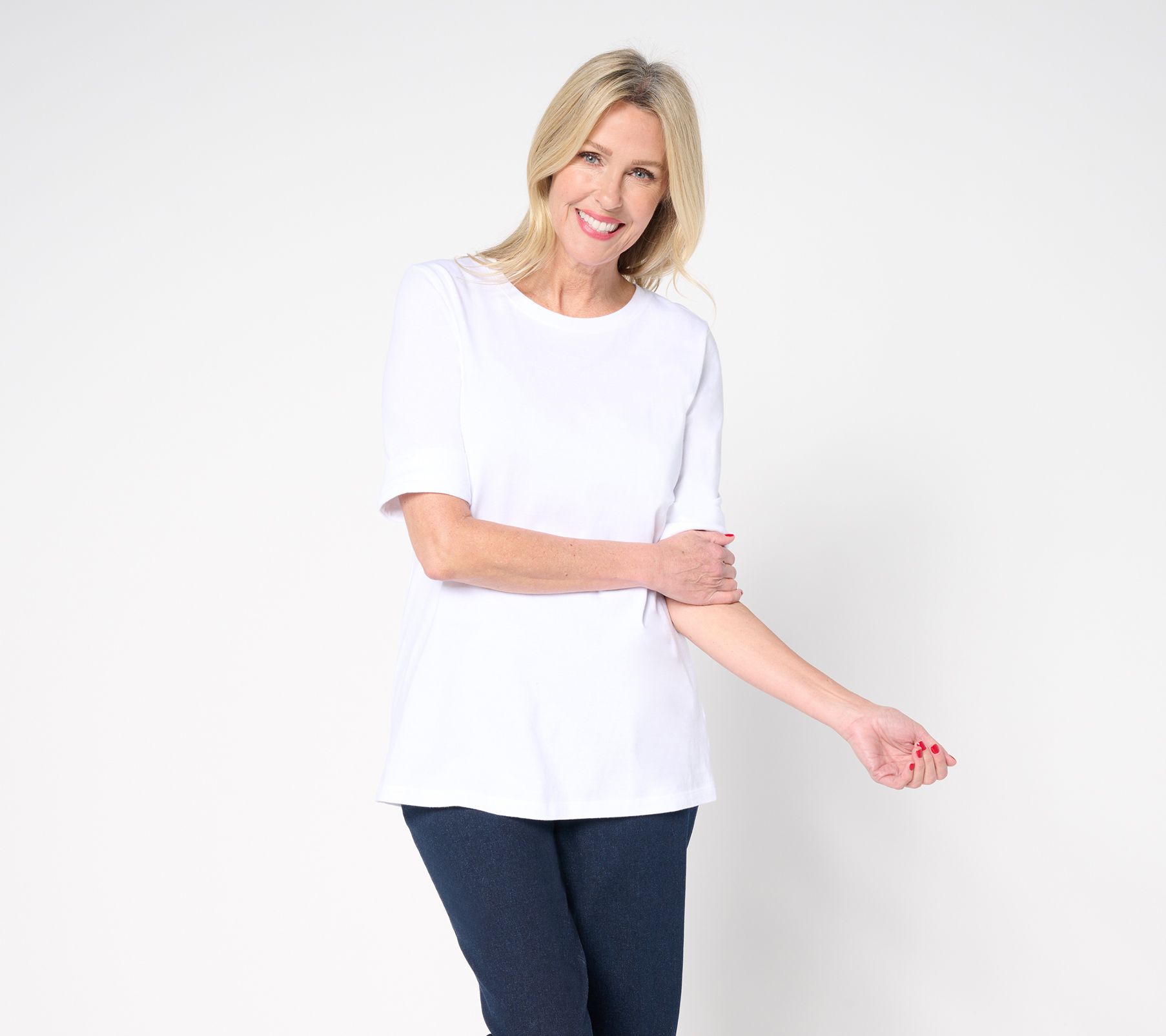 "As Is" Denim & Co. Essentials Regular True Cotton Roll Cuff Tunic