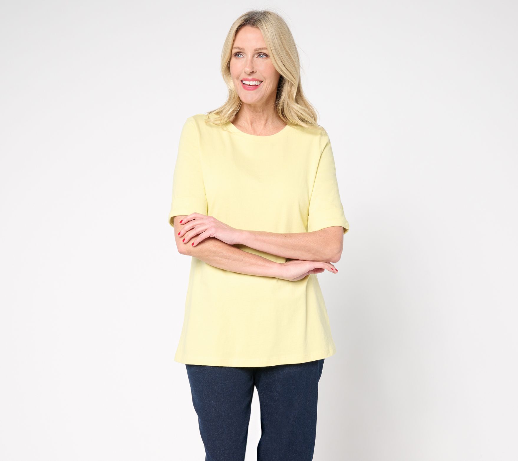 "As Is" Denim & Co. Essentials Regular True Cotton Roll Cuff Tunic