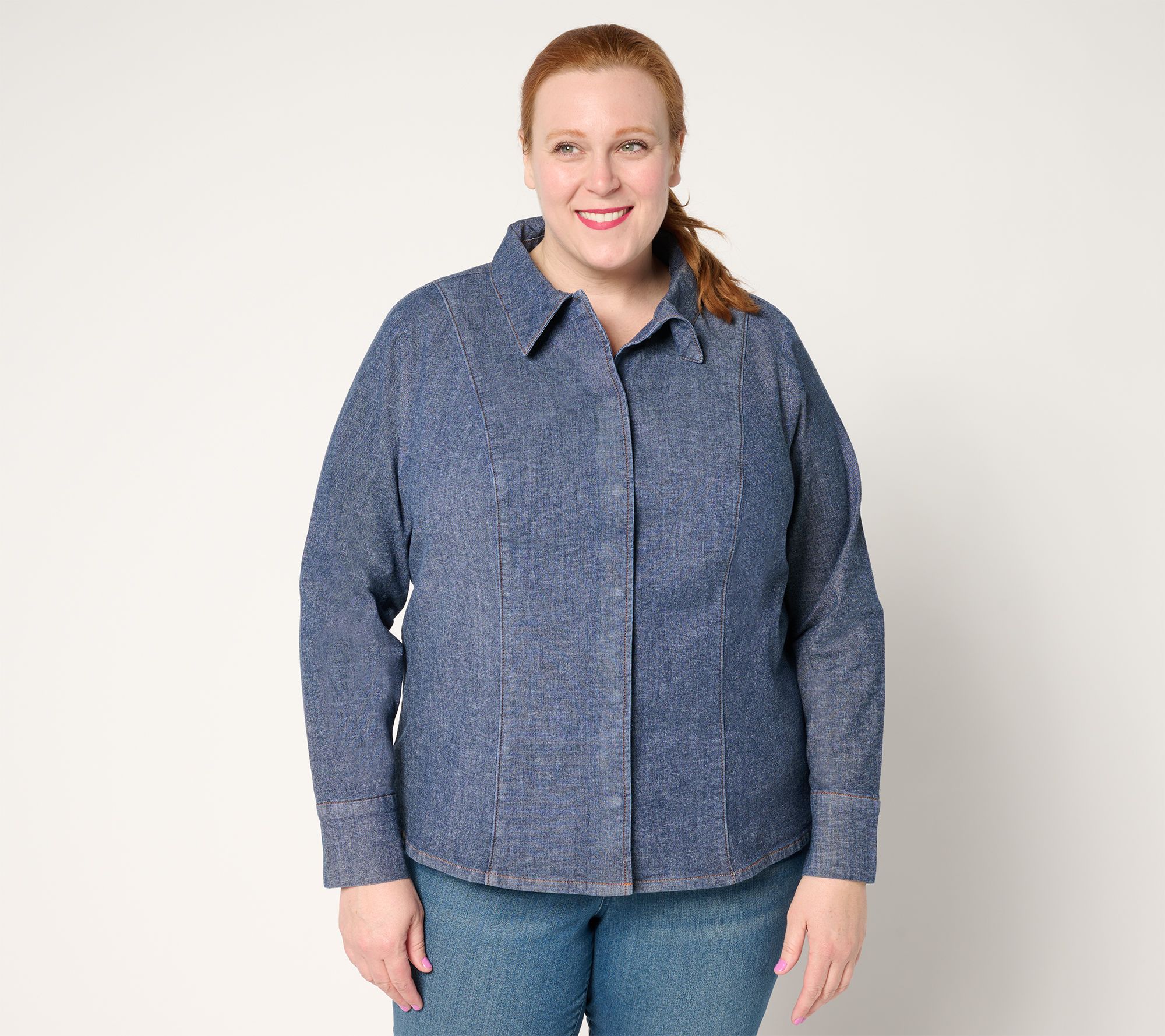 "As Is" Peace Love World Denim Button Front Shirt w/ Seam Details