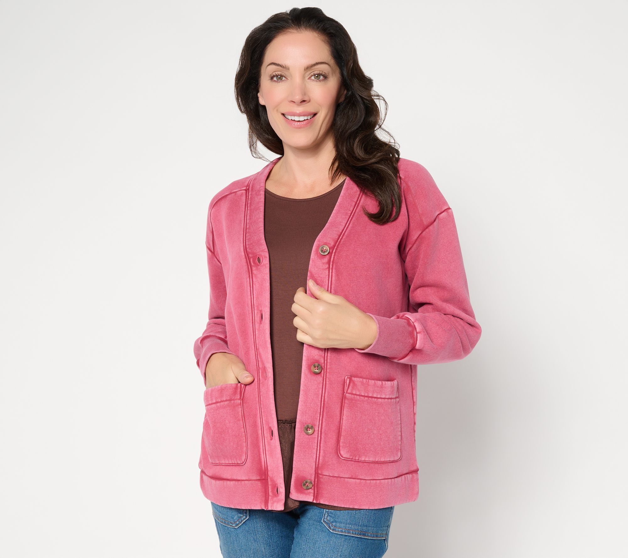 LOGO by Lori Goldstein Overdyed Button Front Cardigan