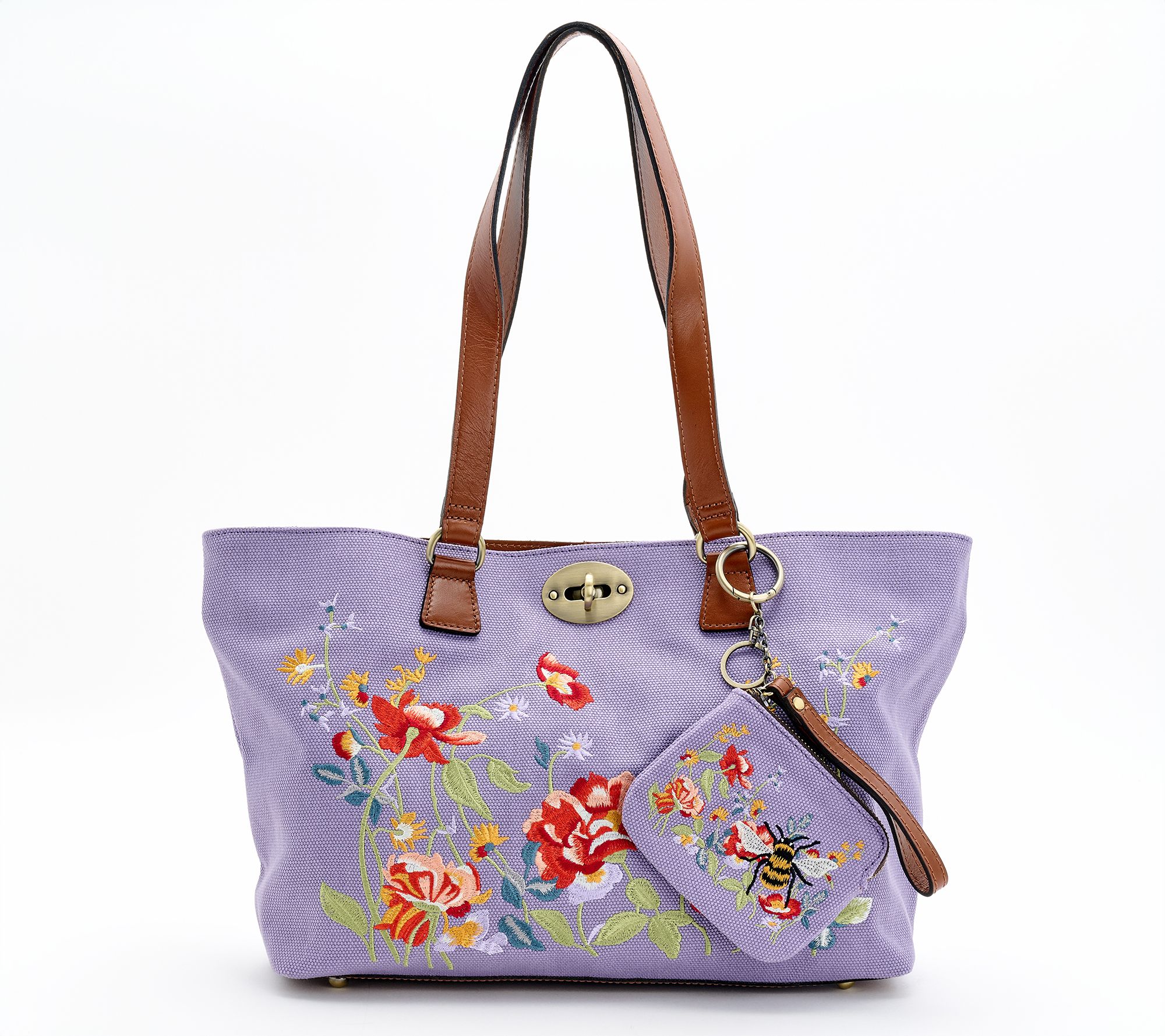 "As Is" Patricia Nash Aegean Blooms EmbroideryNera Tote w/ Pouch