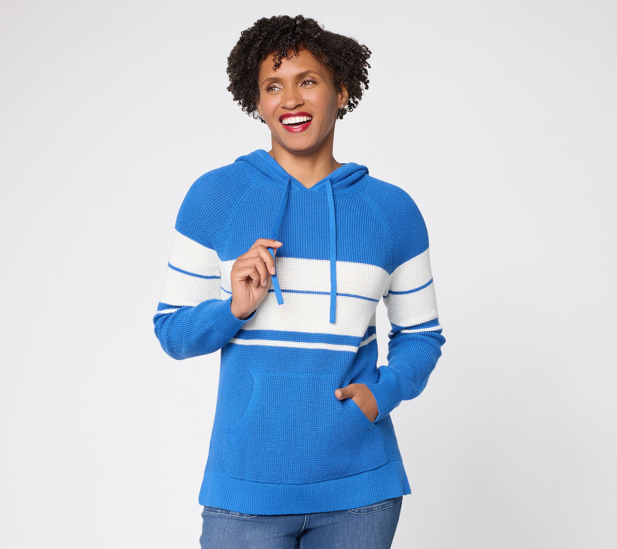 Belle by Kim Gravel Coastal Stripe Waffle Stitch Sweater