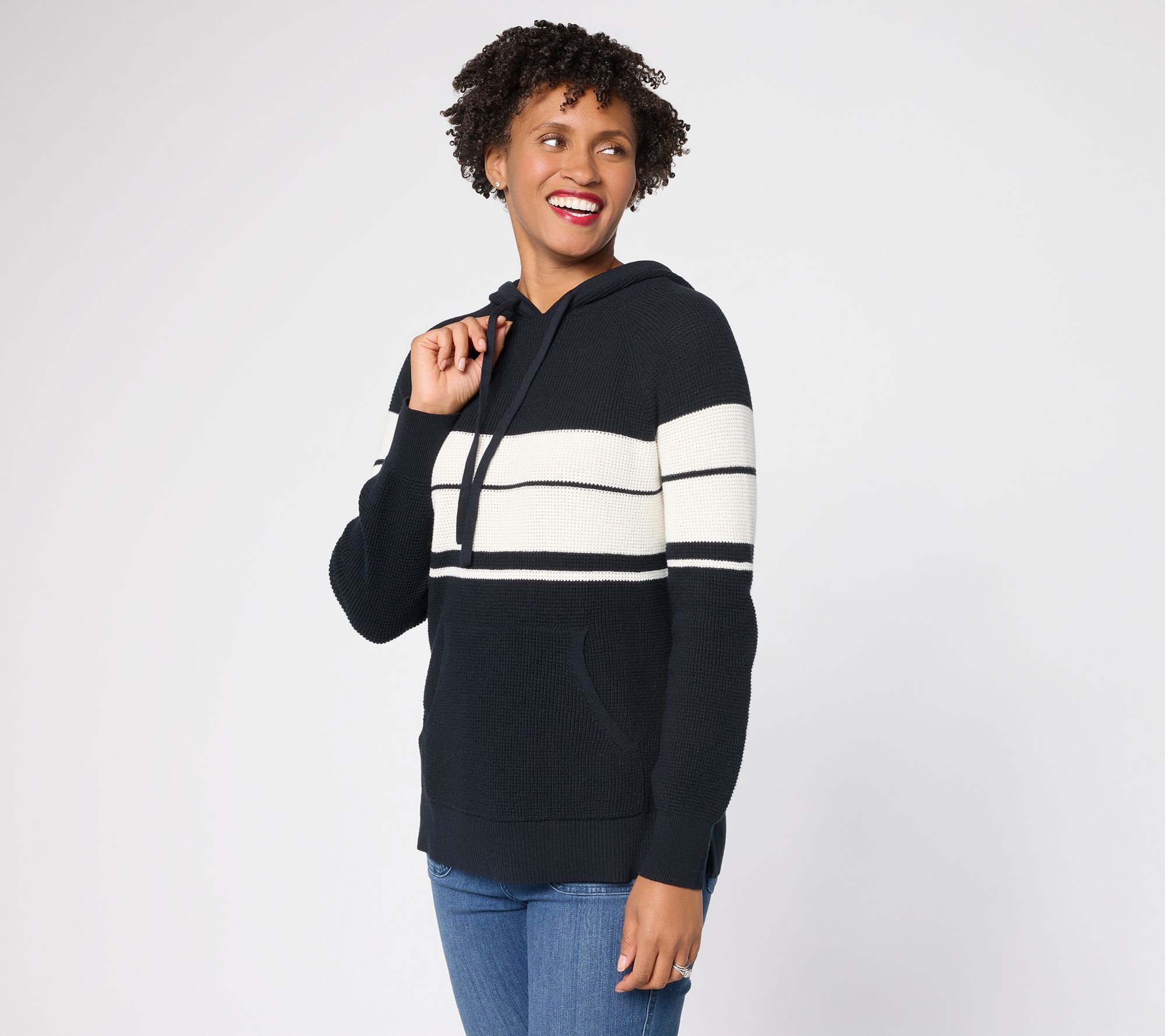 Belle by Kim Gravel Coastal Stripe Waffle Stitch Sweater