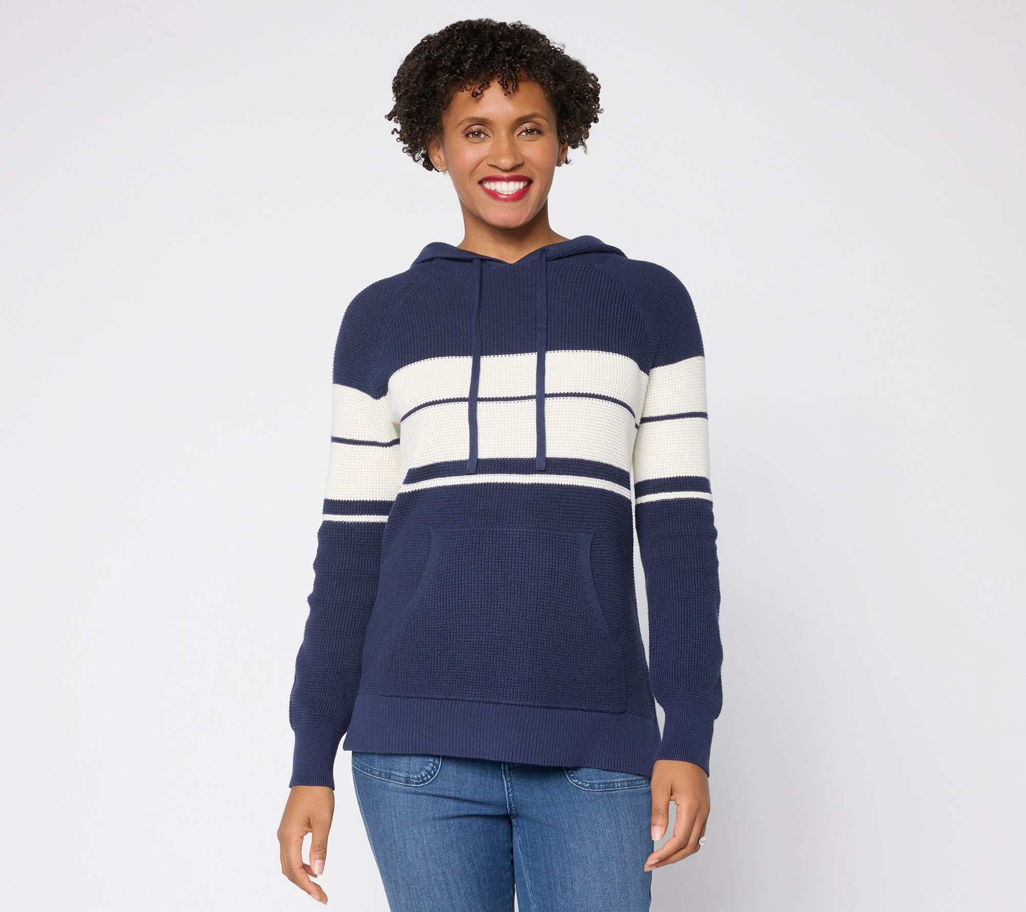 Belle by Kim Gravel Coastal Stripe Waffle Stitch Sweater