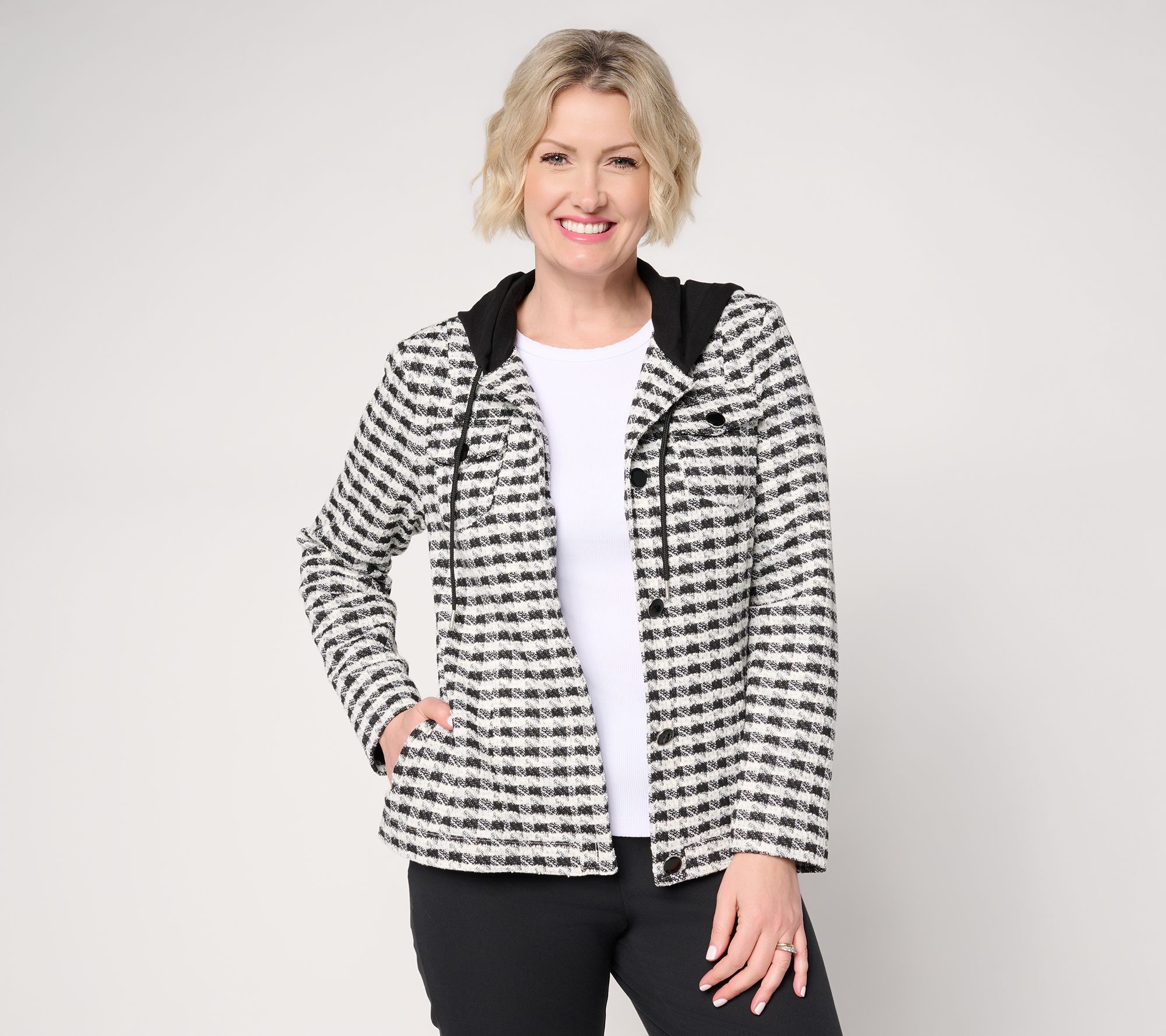 Susan Graver Knit Tweed Jacket with Combo Hood