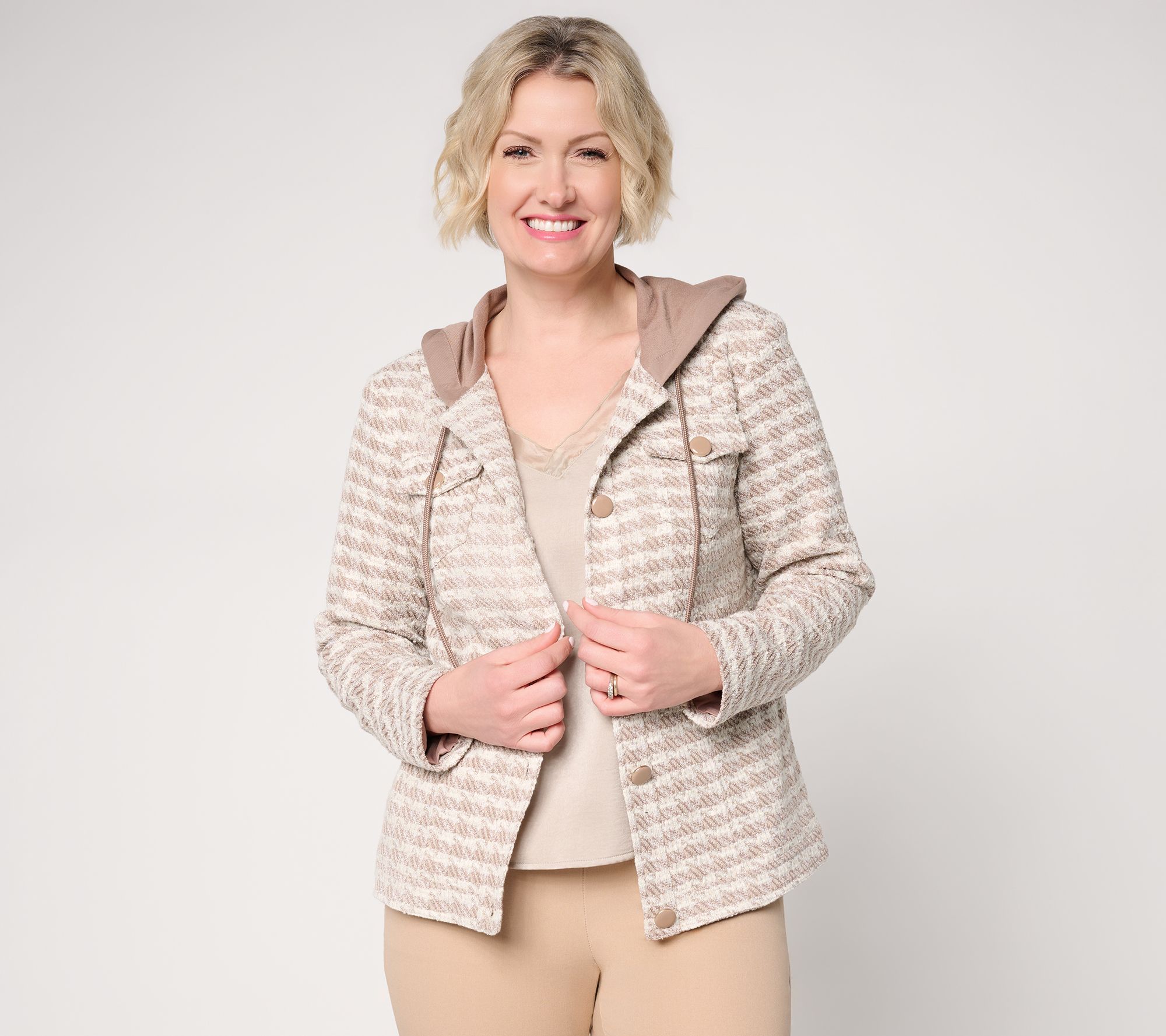 Susan Graver Knit Tweed Jacket with Combo Hood