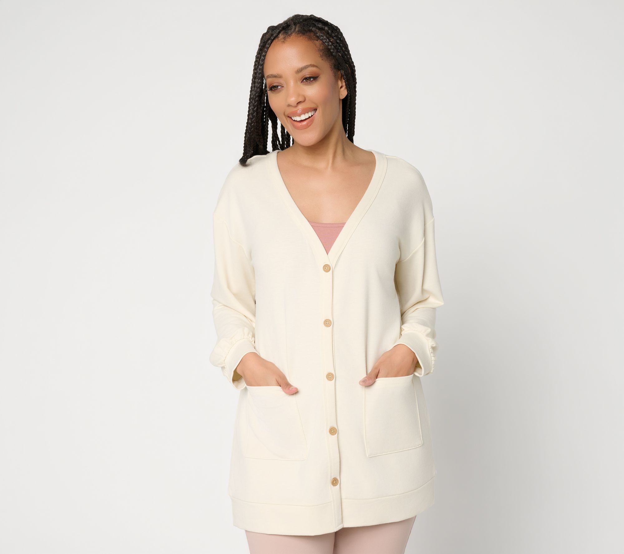 MUK LUKS French Terry Button Front Cardigan