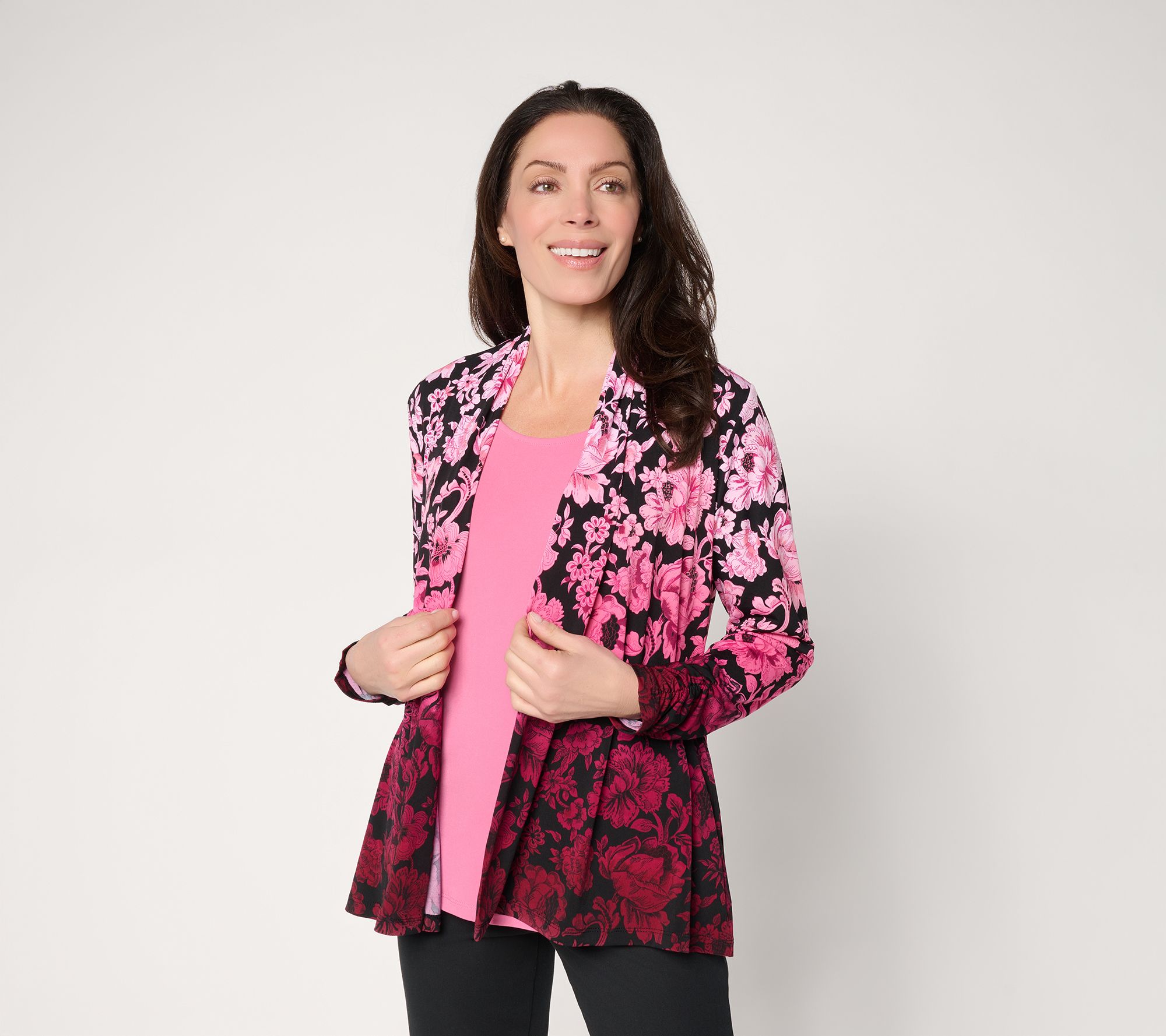 Susan Graver Petite Printed Liquid Knit Cardigan and Tank Set