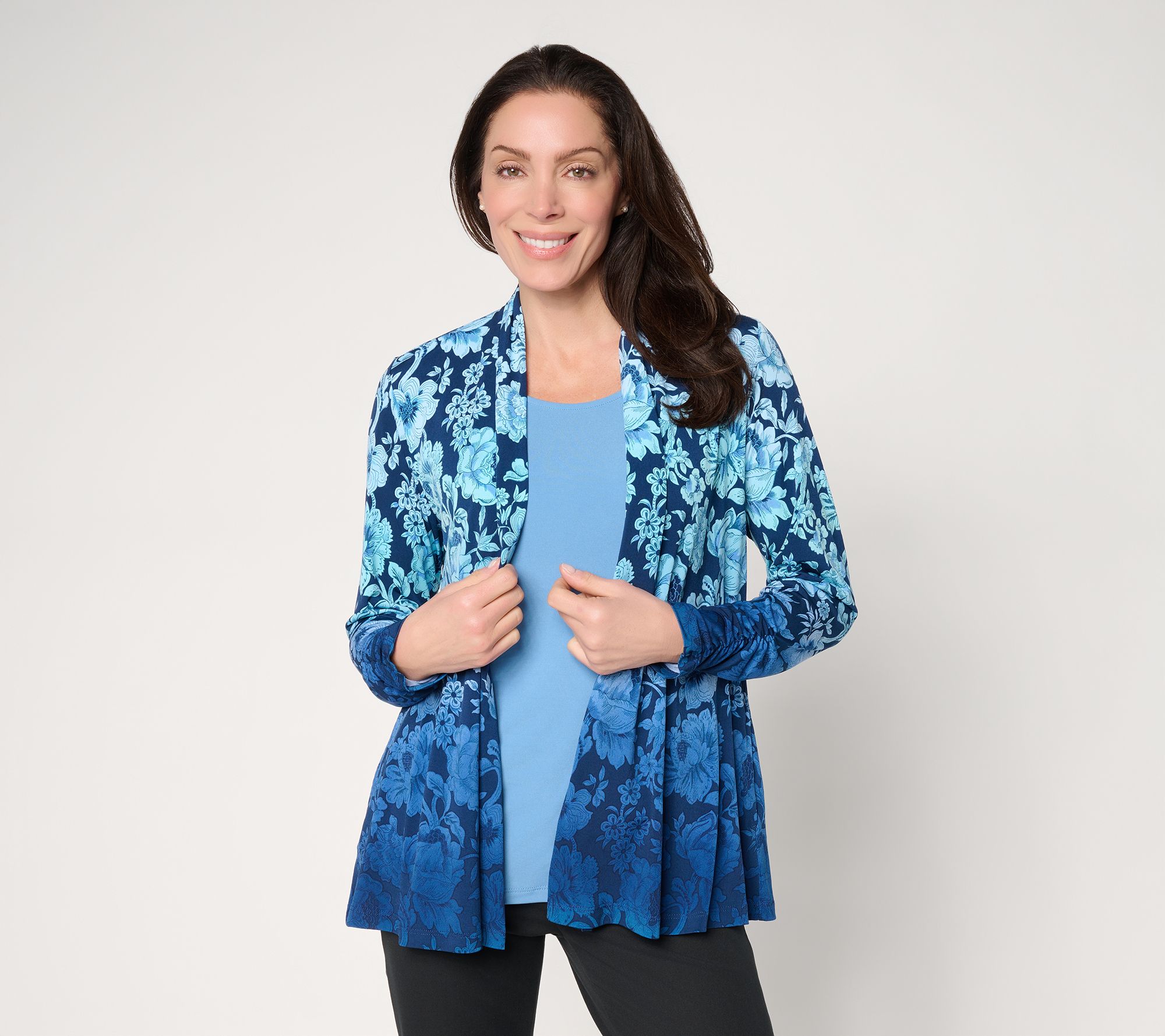 Susan Graver Petite Printed Liquid Knit Cardigan and Tank Set