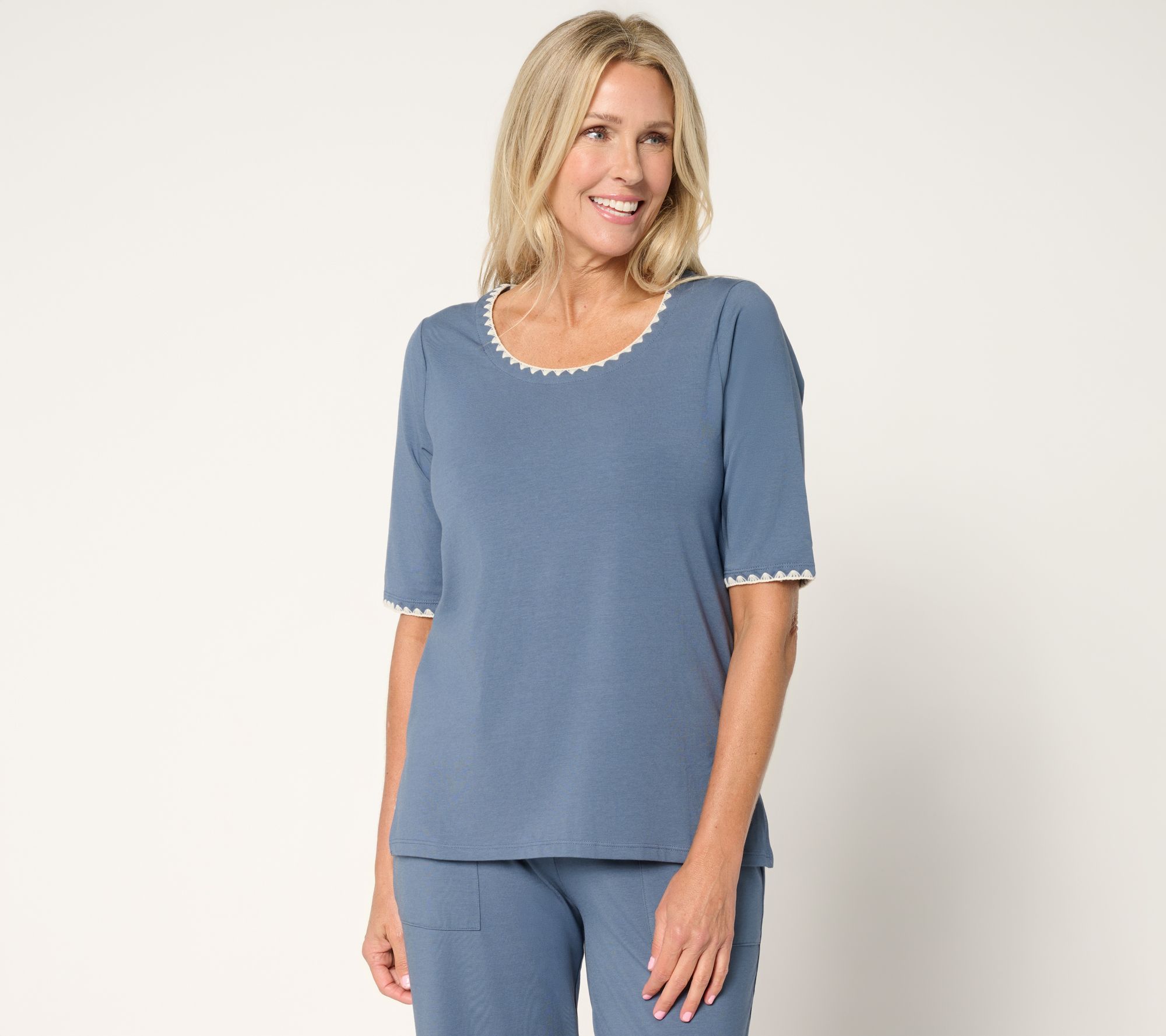 "As Is" Cuddl Duds Cottonwear+ Crochet Trim Tee