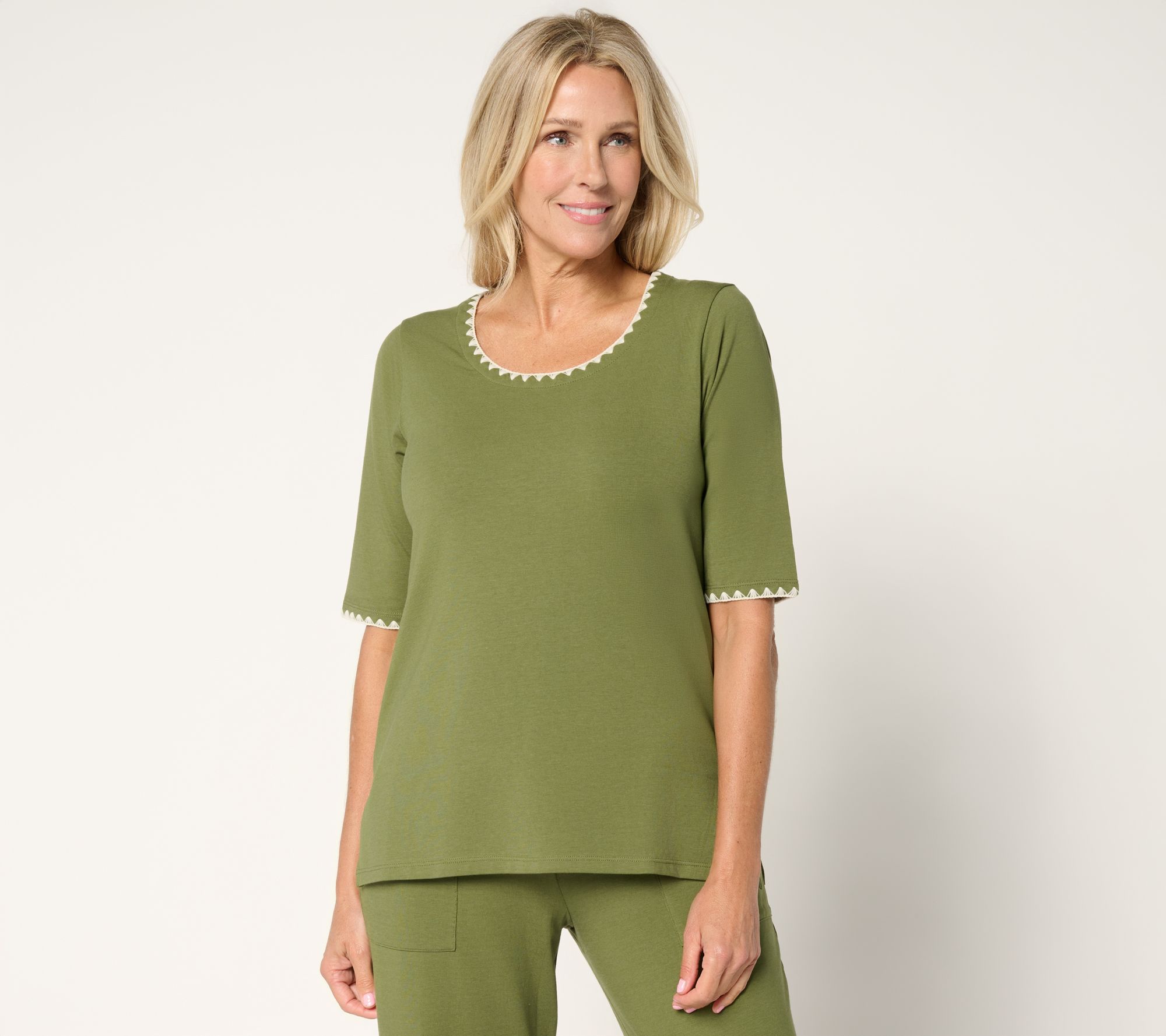 "As Is" Cuddl Duds Cottonwear+ Crochet Trim Tee