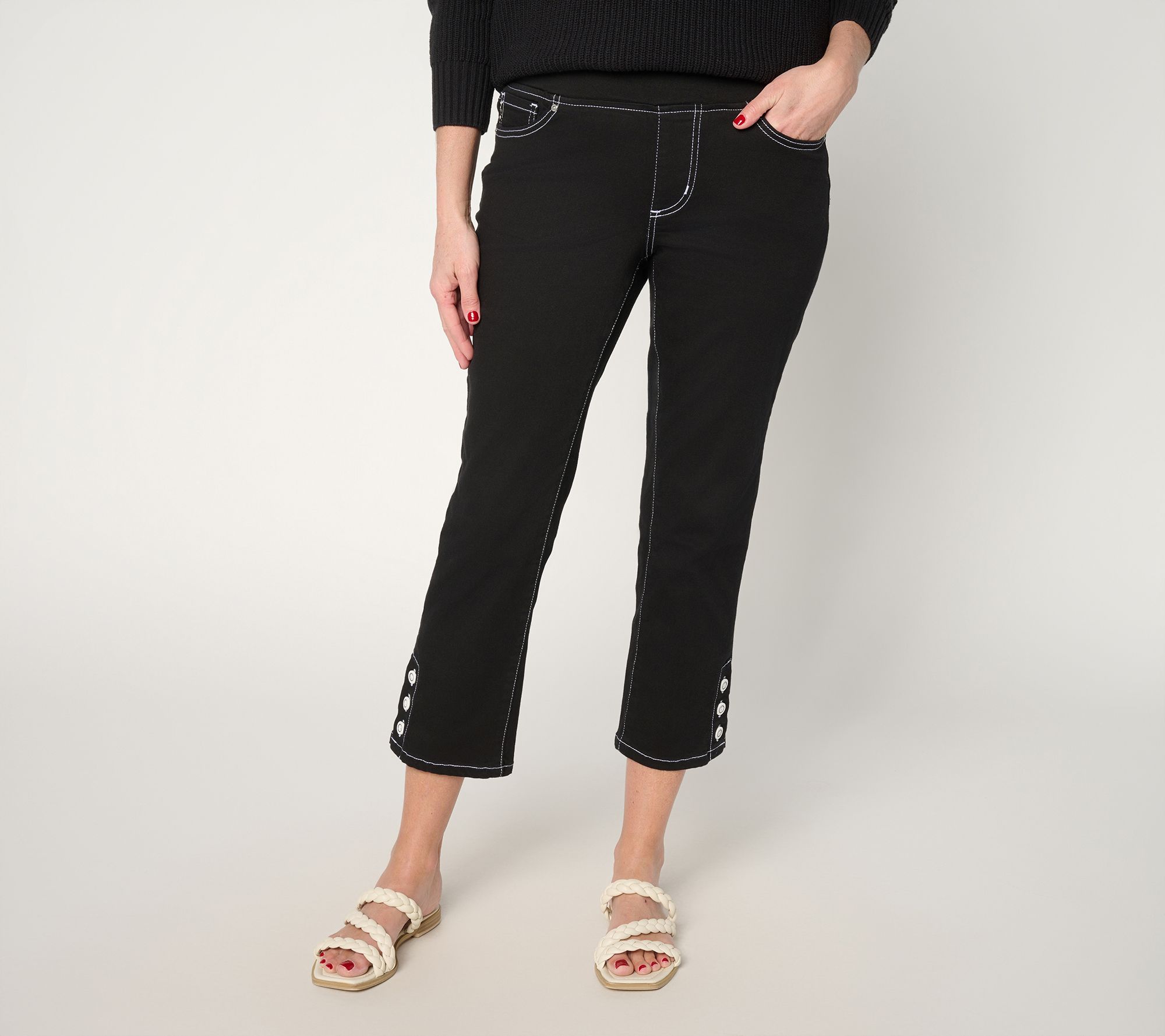 Belle by Kim Gravel Petite Primabelle Twill Button Cropped Jean