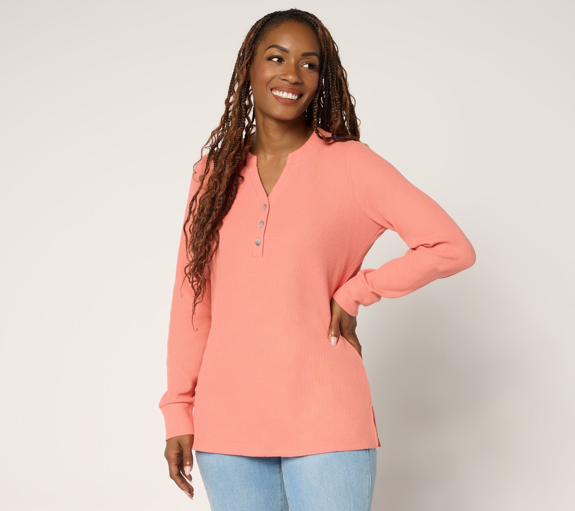 "As Is" Belle by Kim Gravel Micro Waffle Layering Henley