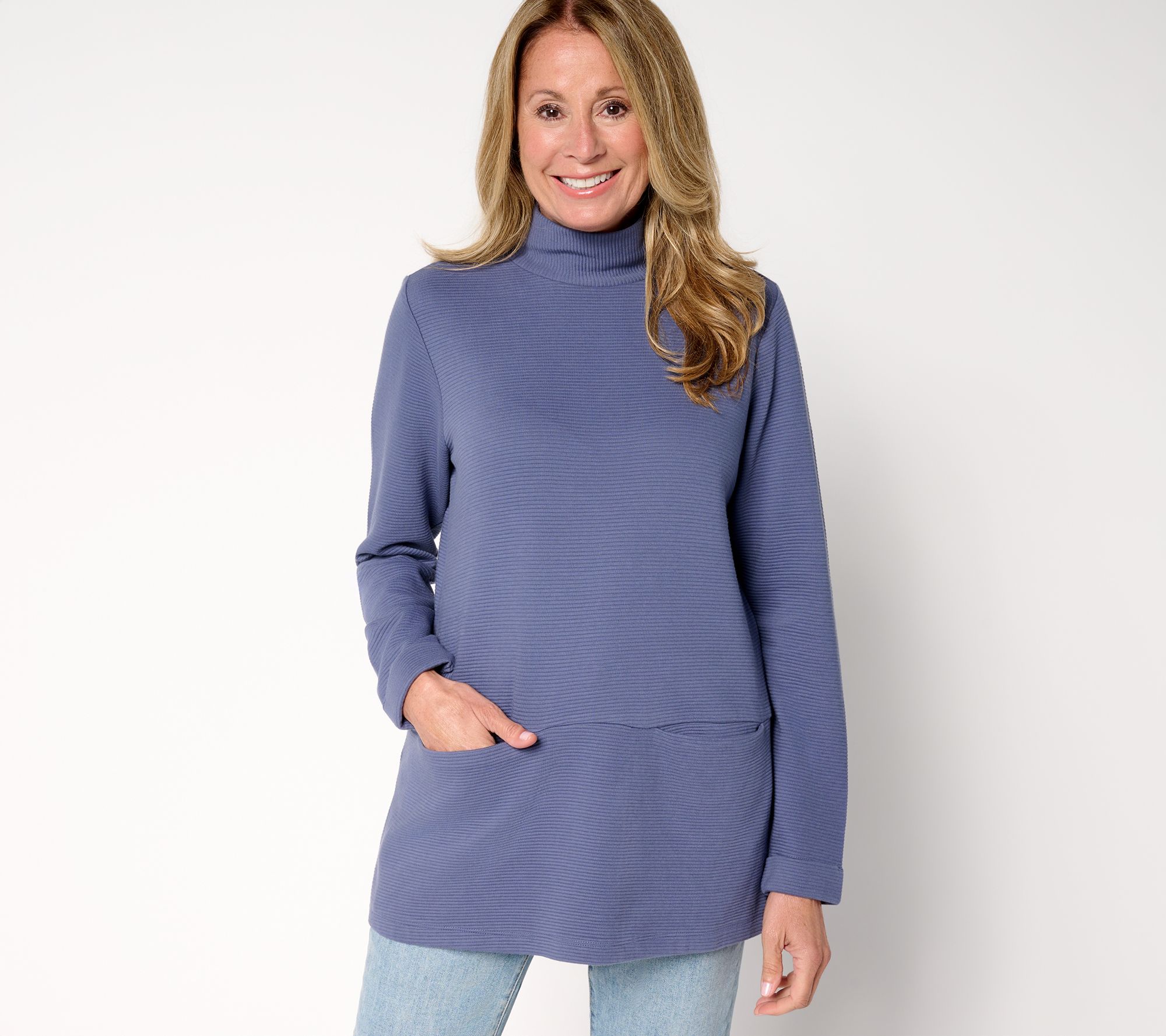 "As Is" Denim & Co. Active Petite Ottoman Mock Neck Tunic