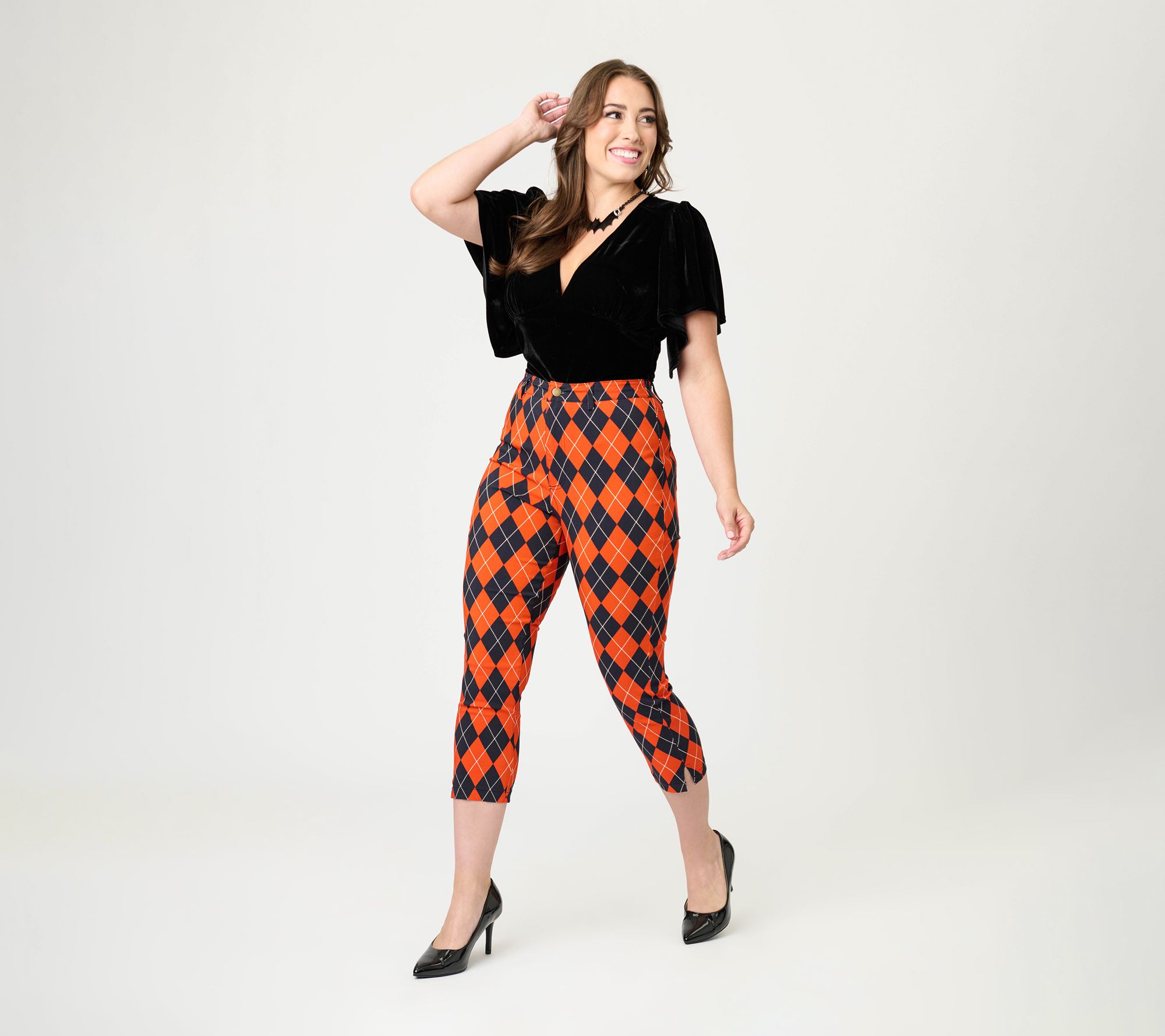 Unique Vintage Orange Argyle Rachelle Capri Pants