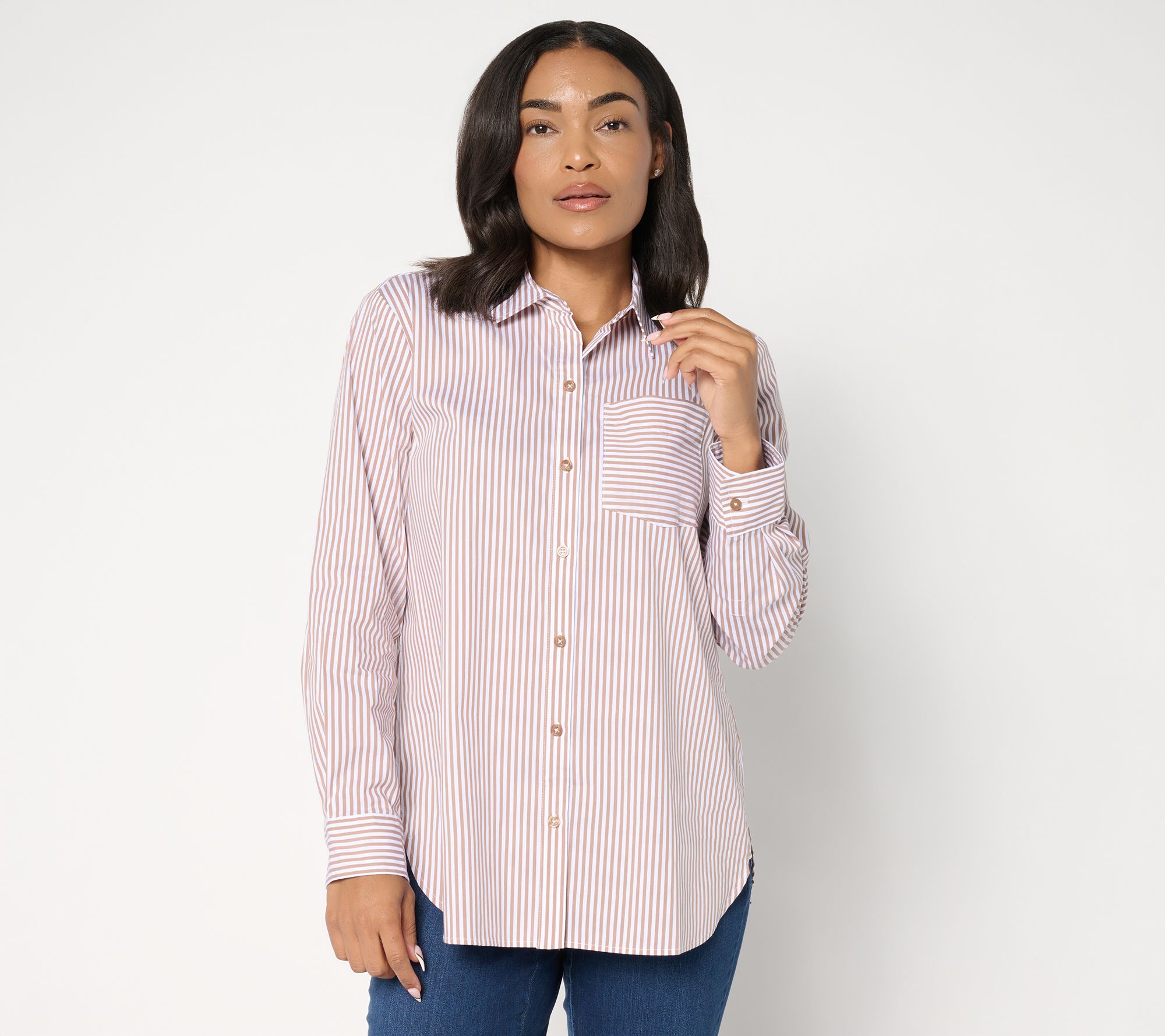 "As Is" Susan Graver Regular Yarn Dyed Stretch Woven Poplin Shirt