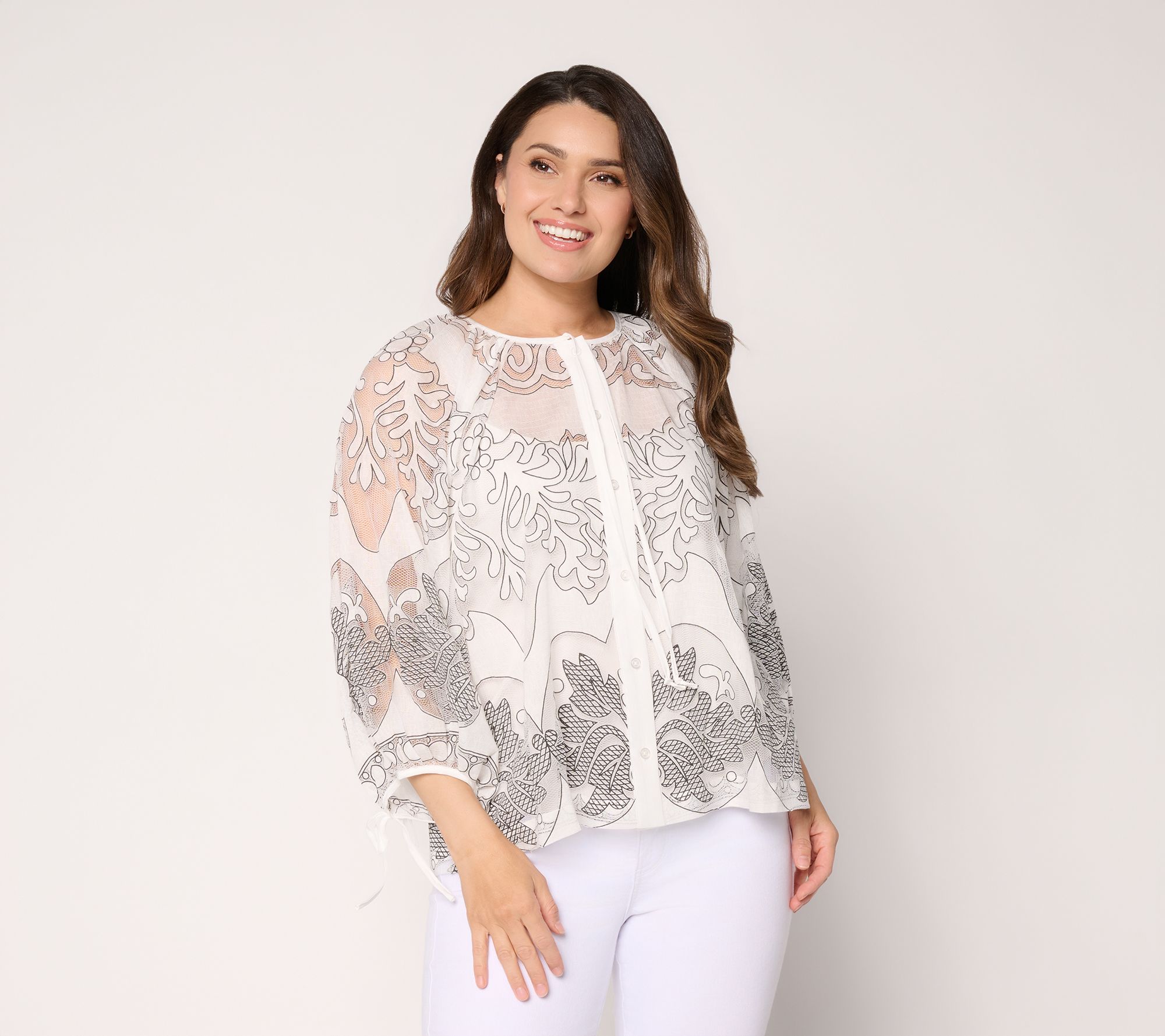 RM Studio x Rebecca Minkoff Burnout Lace 3/4 Sleeve Blouse