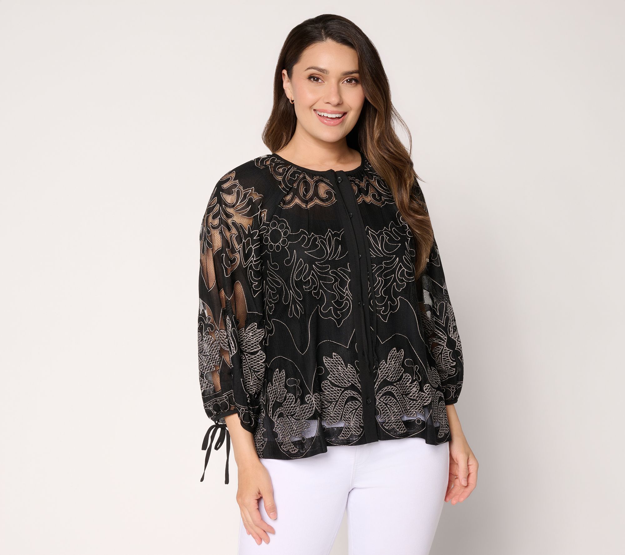 RM Studio x Rebecca Minkoff Burnout Lace 3/4 Sleeve Blouse