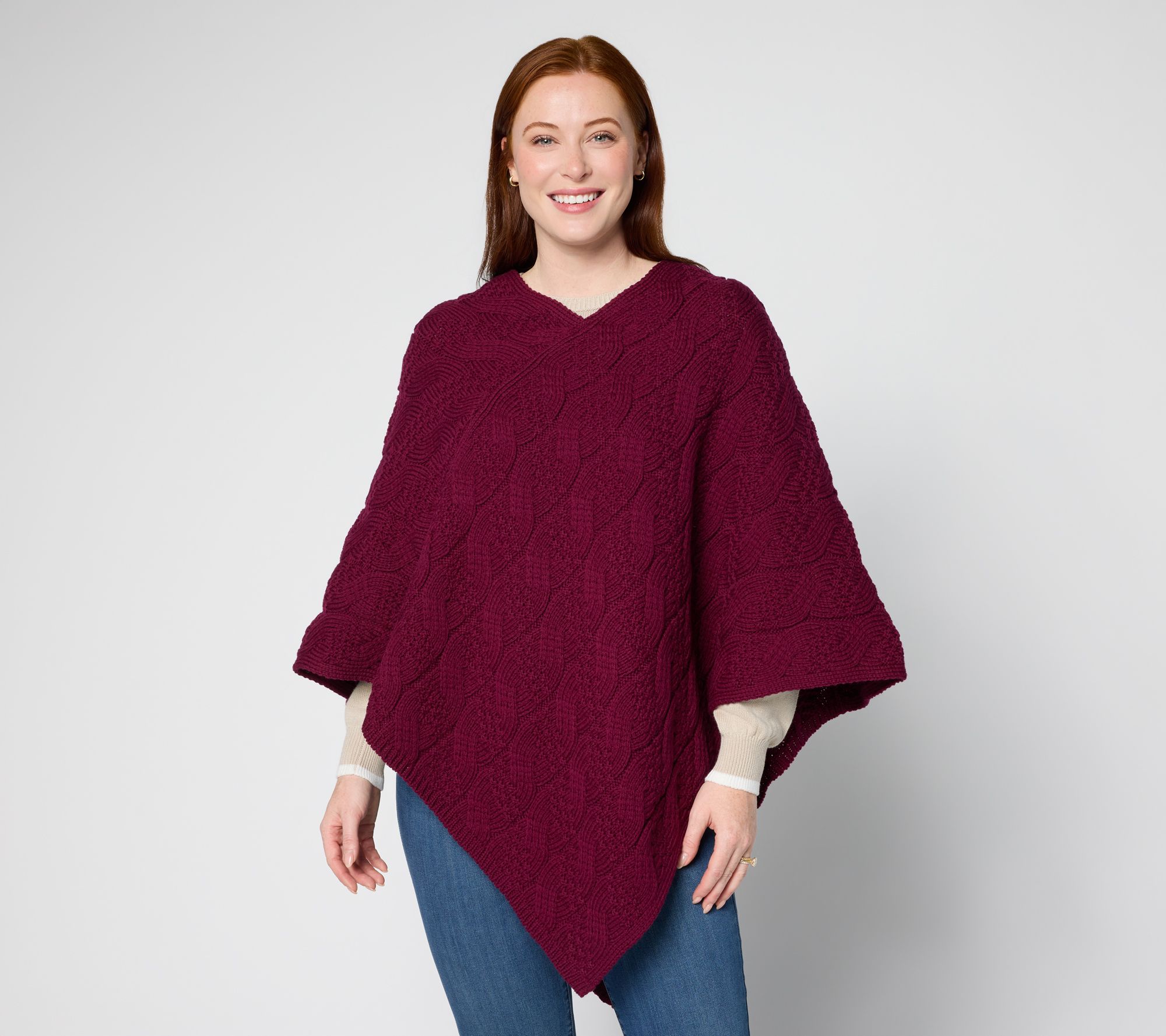 "As Is" Aran Crafts Merino Wool V-Neck Poncho