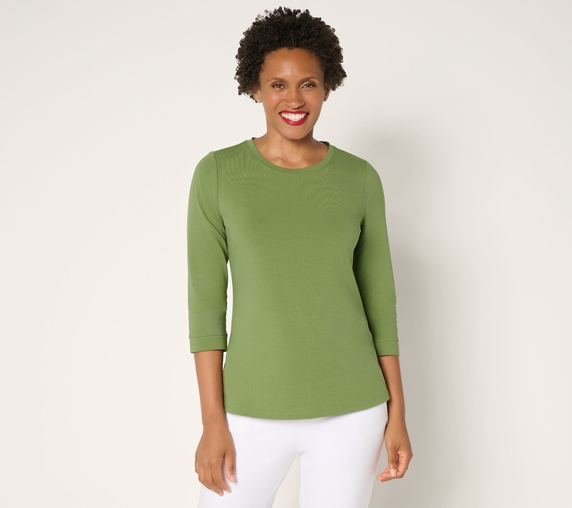 "As Is" Women with Control Washed Cotton 3/4 Sleeve Top