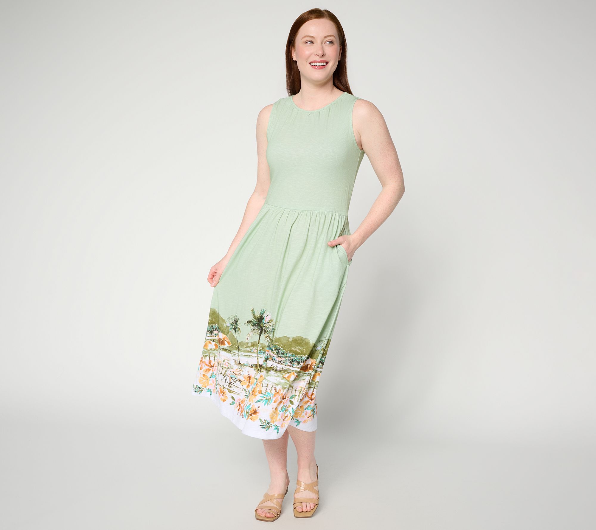 Denim & Co. Petite Printed Drop Waist Midi Dress