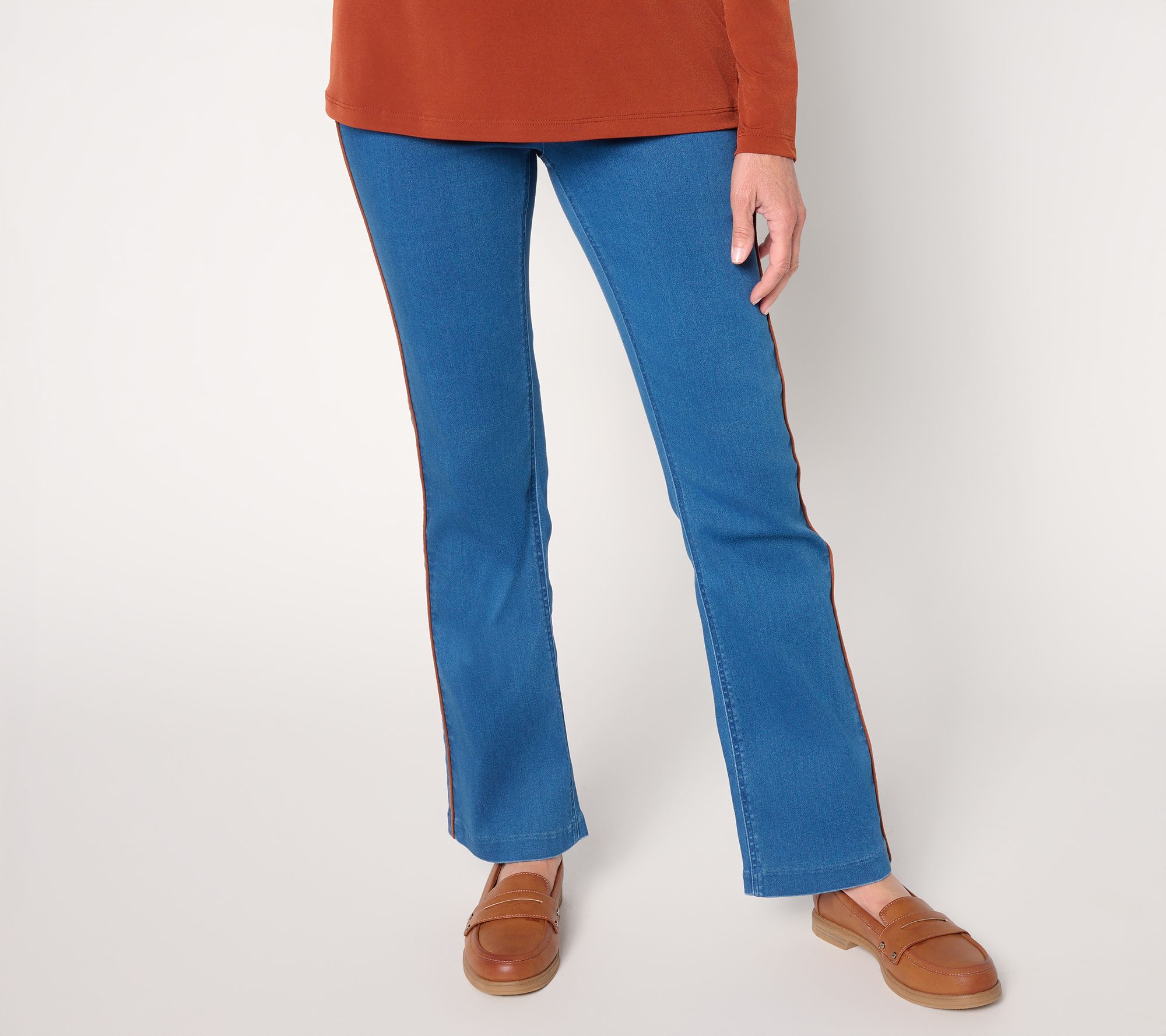 "As Is" Susan Graver Regular Soft Stretch Slim Flare Jean w/ Seam Detail