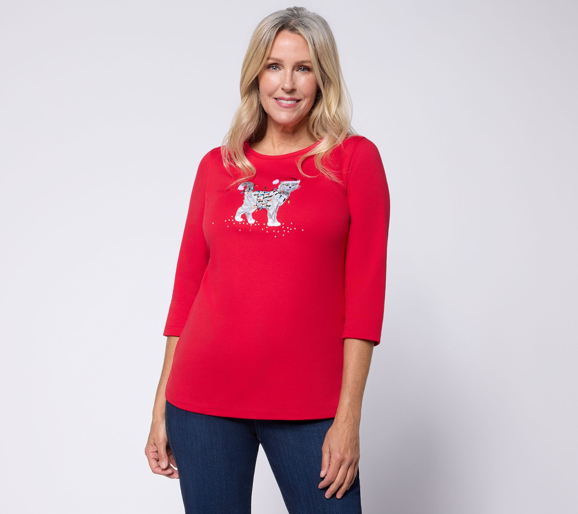 Quacker Factory Santa's Elves 3/4 Sleeve Top