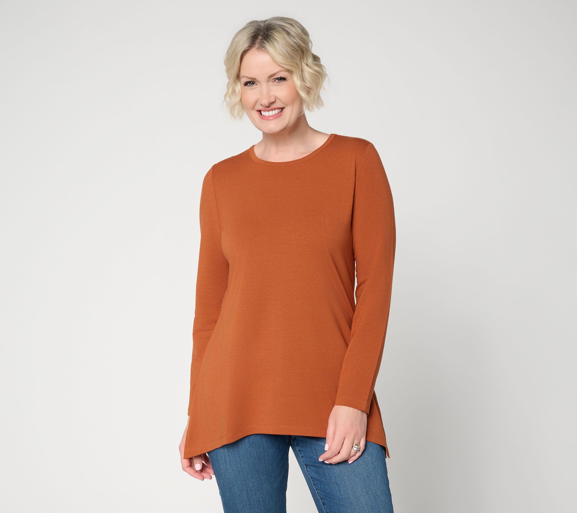 Denim & Co. Essentials Petite So Soft Shark Bite Hem Tunic