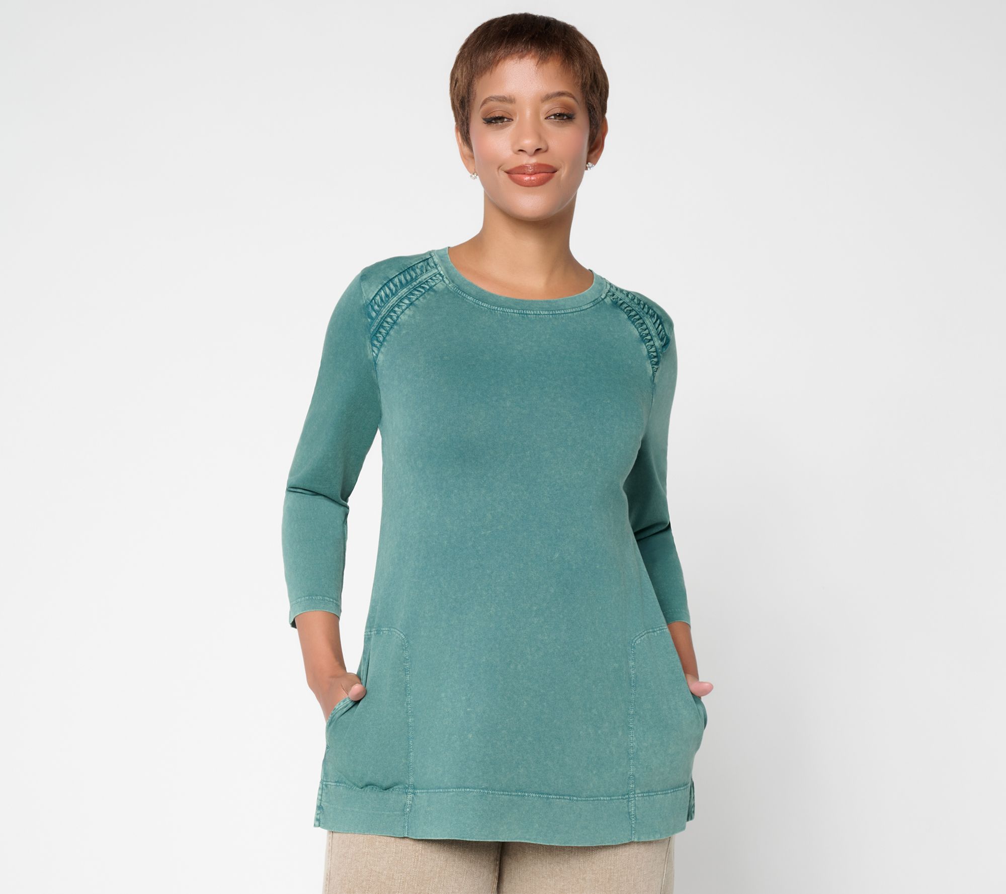 LOGO by Lori Goldstein 3/4 Sleeve Braided Detail Top