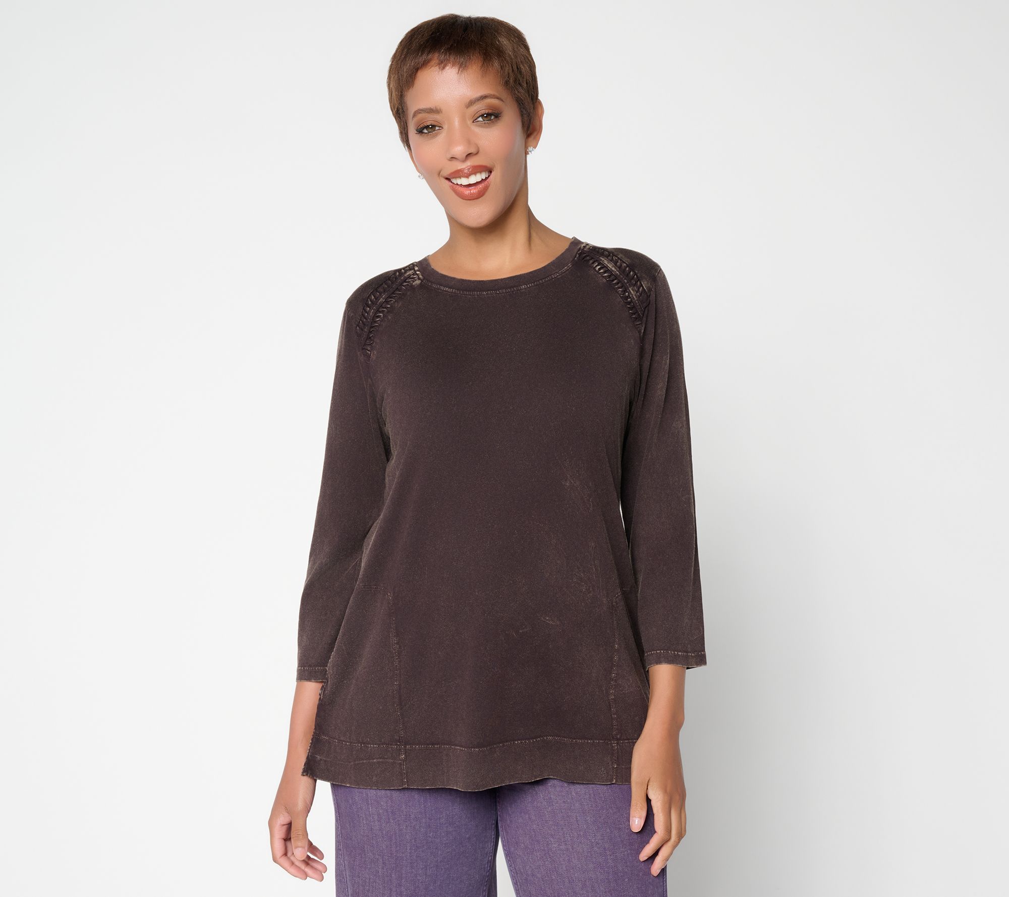 LOGO by Lori Goldstein 3/4 Sleeve Braided Detail Top