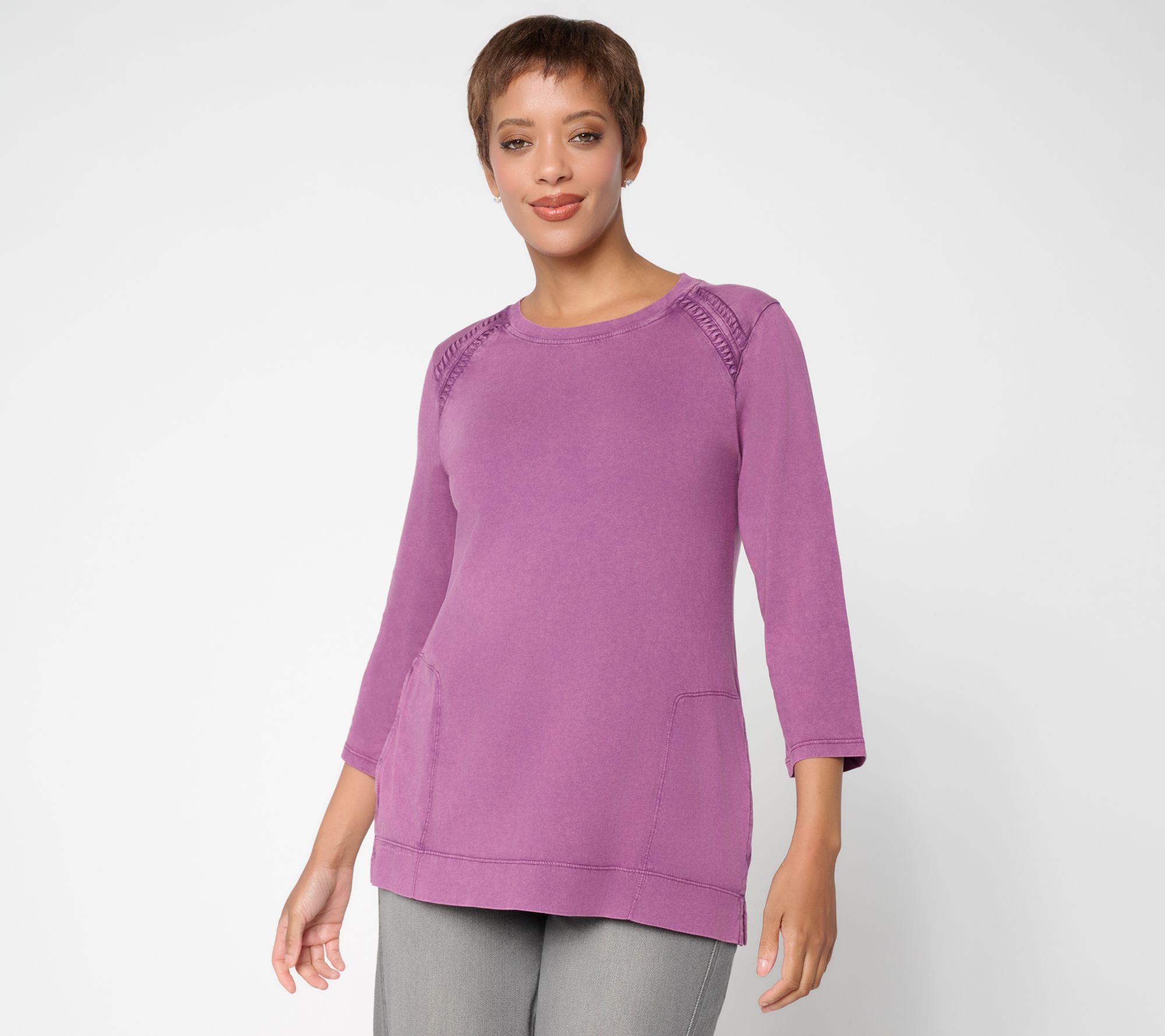 LOGO by Lori Goldstein 3/4 Sleeve Braided Detail Top