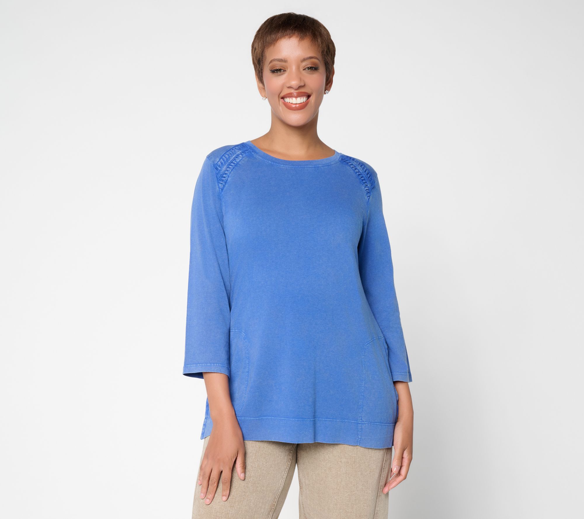 LOGO by Lori Goldstein 3/4 Sleeve Braided Detail Top