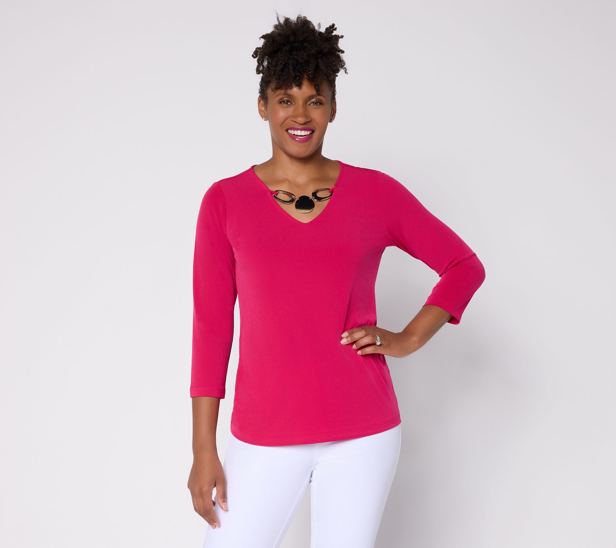 QVCジャパン Susan Graver Liquid Knit V-Neck Top w/ Keyhole Trim | QVC