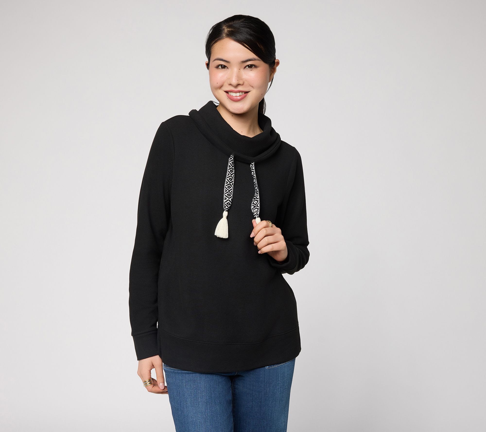 Belle Boho by Kim Gravel Fireside Fleece Tassel Funnel Neck Top