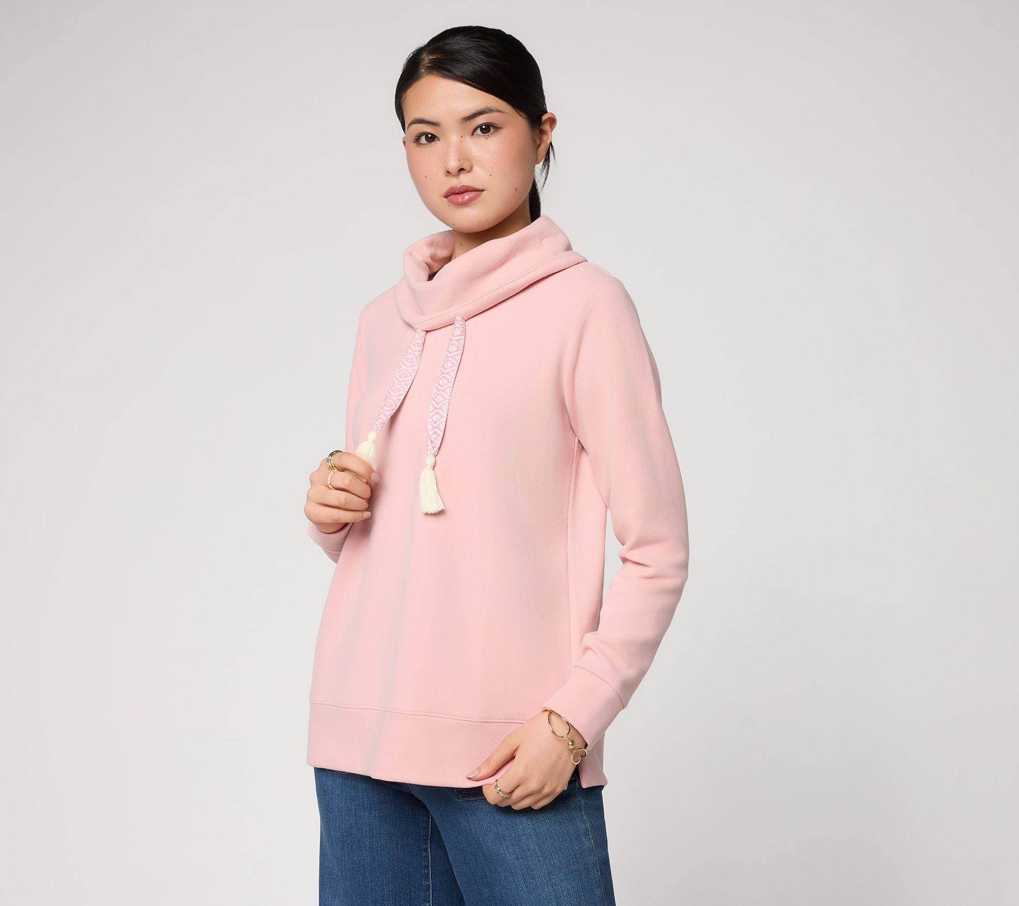 Belle Boho by Kim Gravel Fireside Fleece Tassel Funnel Neck Top