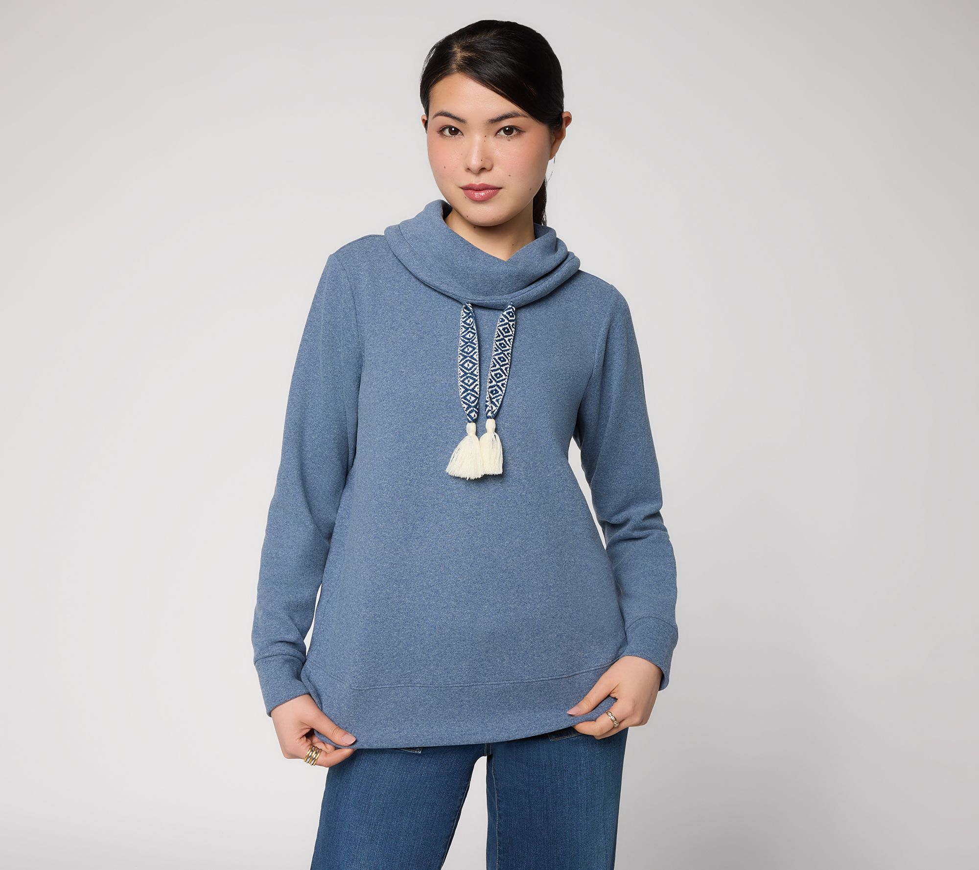 Belle Boho by Kim Gravel Fireside Fleece Tassel Funnel Neck Top