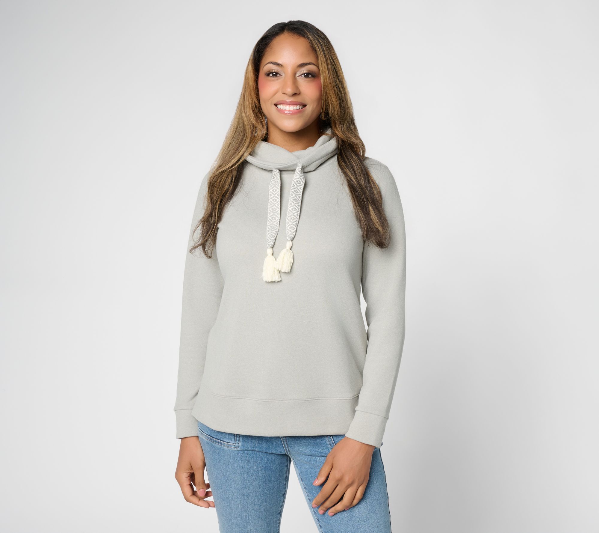 Belle Boho by Kim Gravel Fireside Fleece Tassel Funnel Neck Top