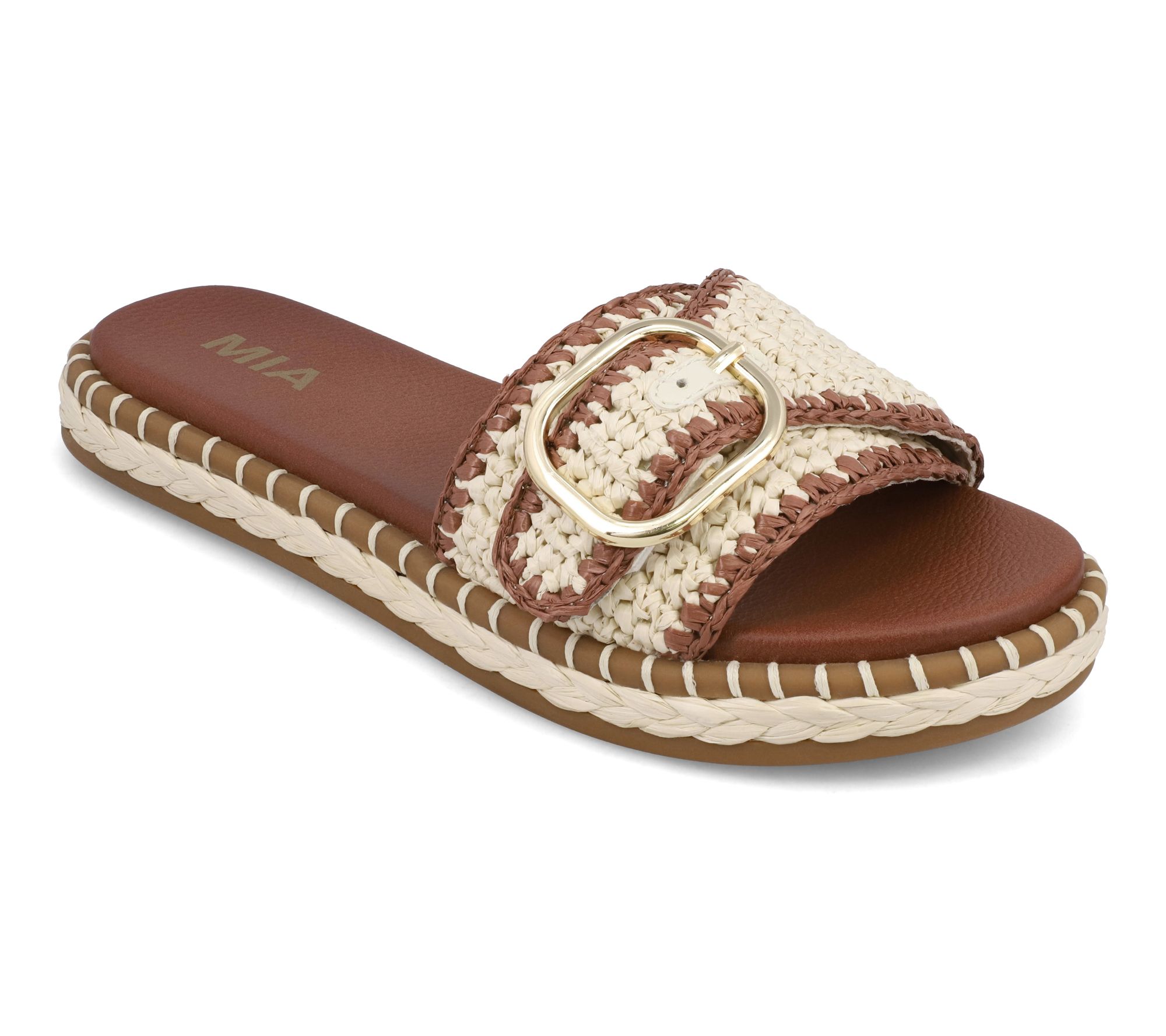 MIA Raffia Buckle Slide Sandals - Sabriel