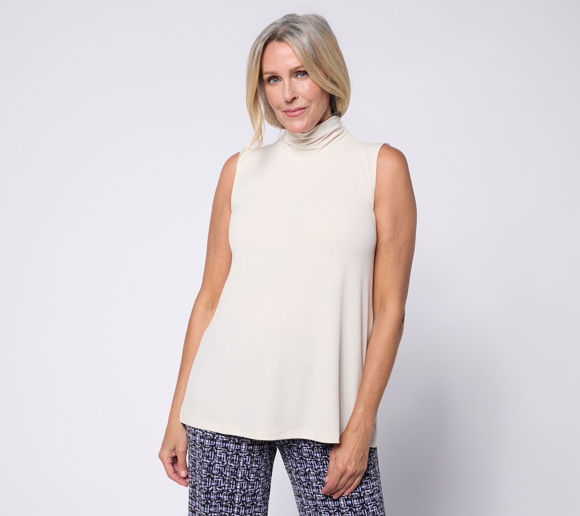 Susan Graver Essentials Liquid Knit A-Line Mock-Nk Sleeveless Top