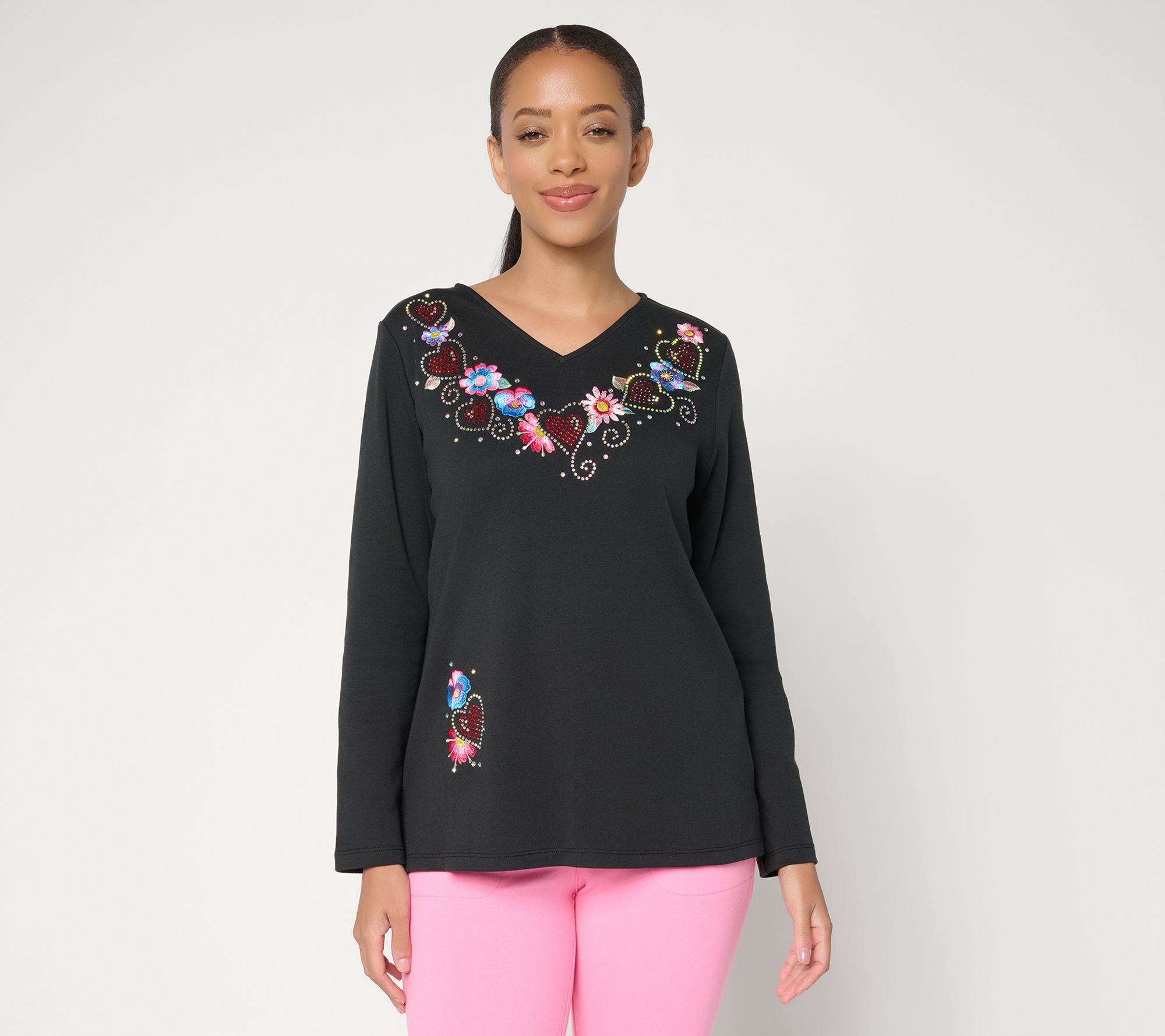 "As Is" Quacker Factory Be Mine V-Neck Long Sleeve Top