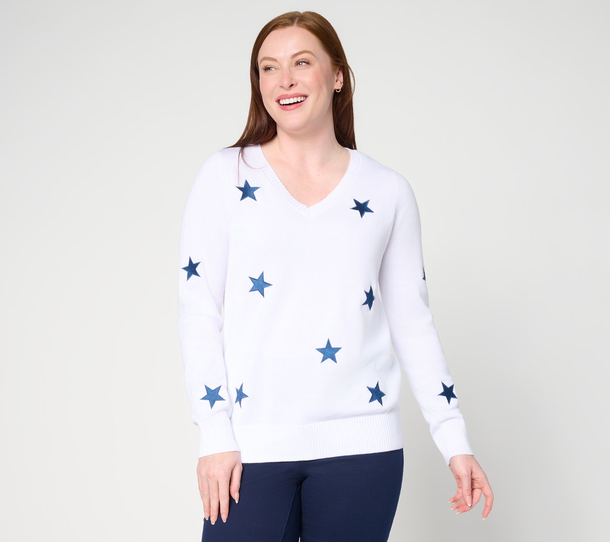 "As Is" Belle by Kim Gravel Sunshine Stitch Embroidered V Neck Sweater