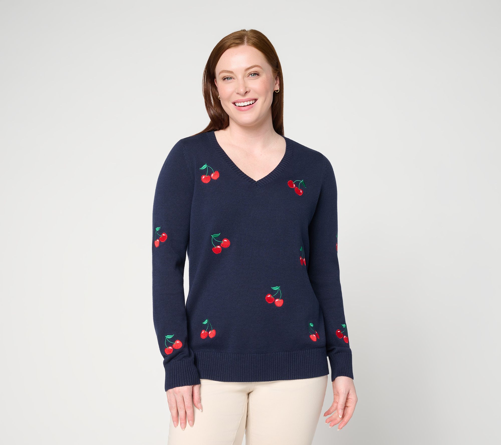 "As Is" Belle by Kim Gravel Sunshine Stitch Embroidered V Neck Sweater