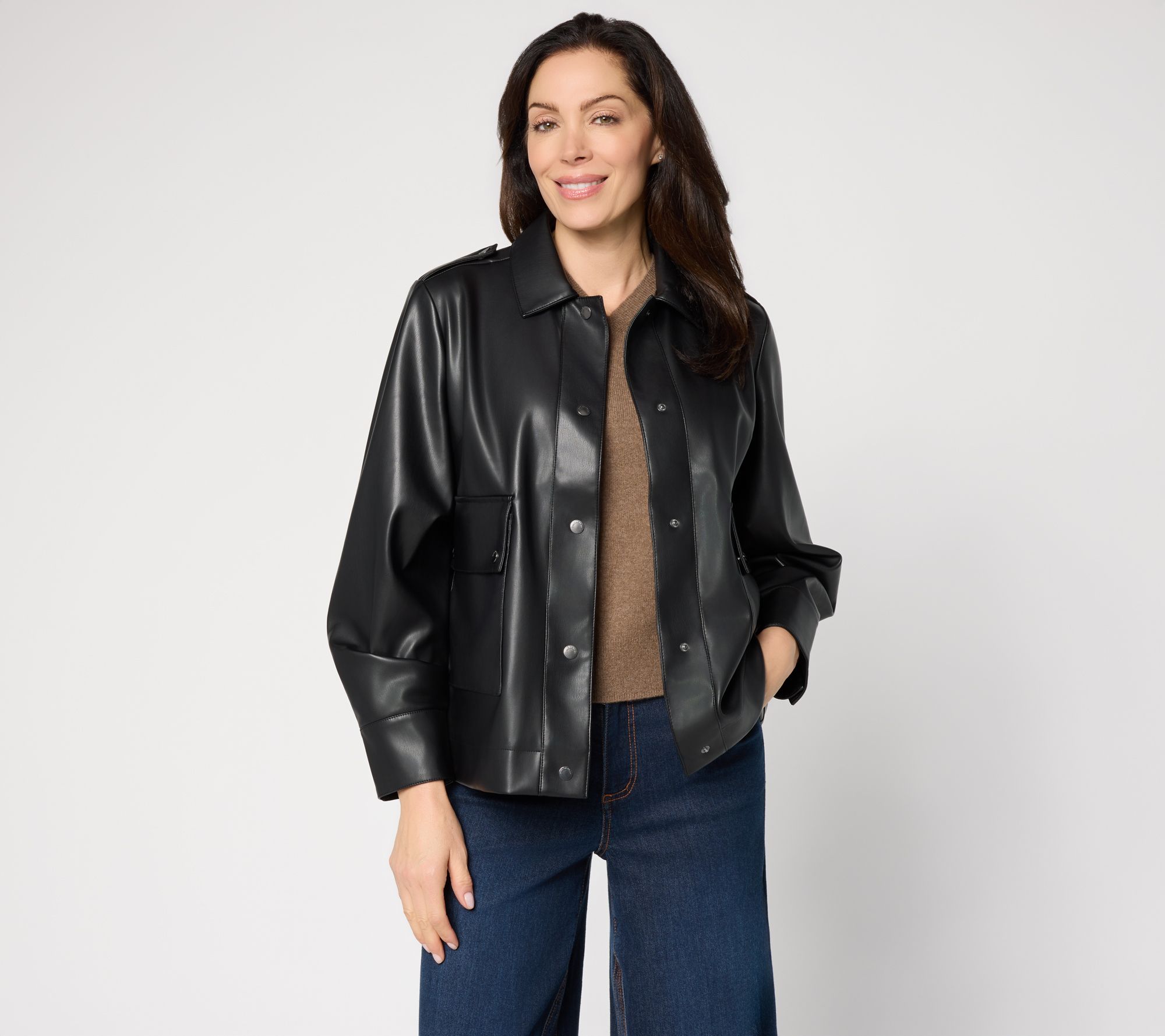 Peace Love World Black Label Faux Leather Snap Front Jacket