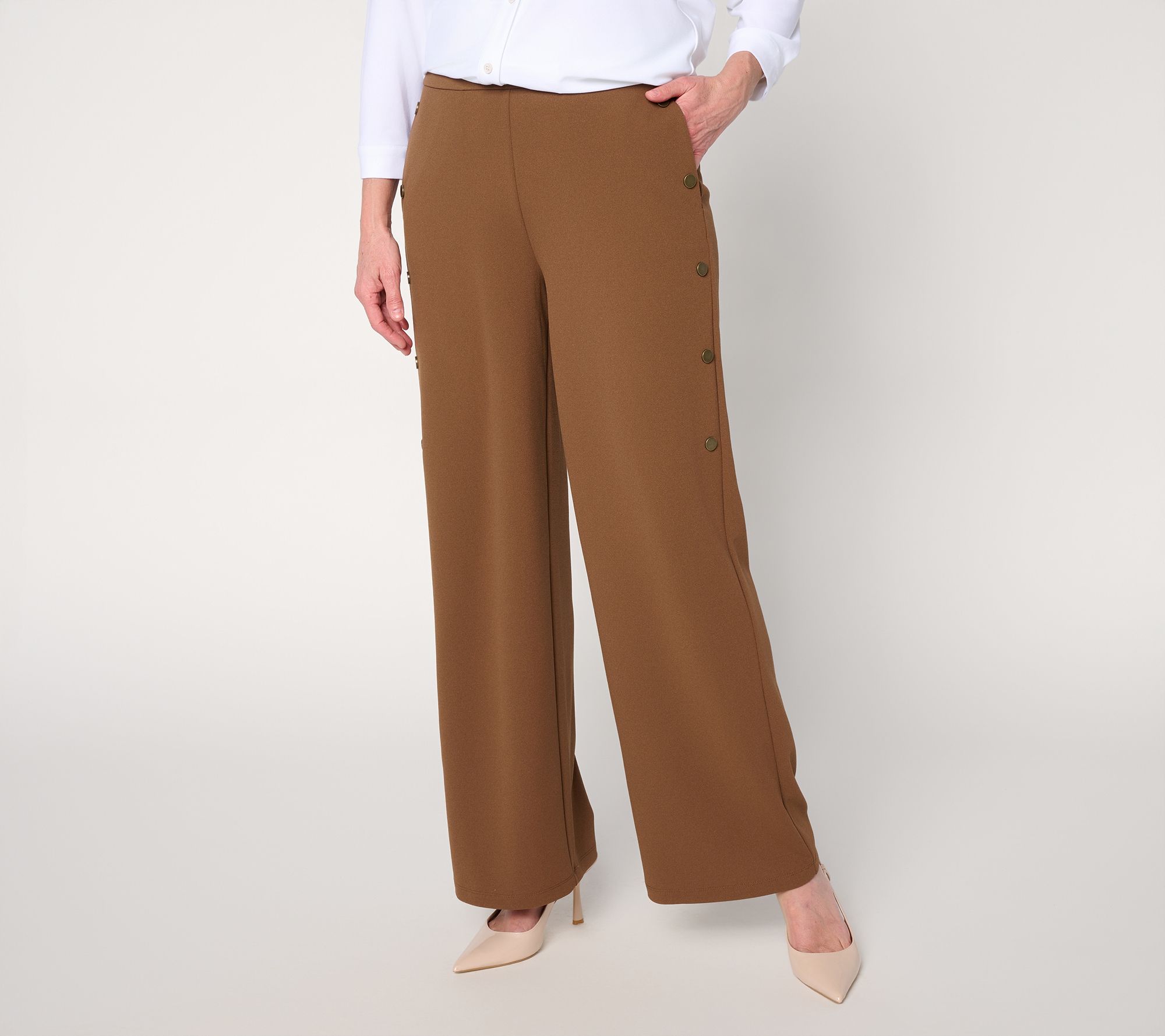 "As Is" Dennis Basso Regular Luxe Crepe Pant with Button Details