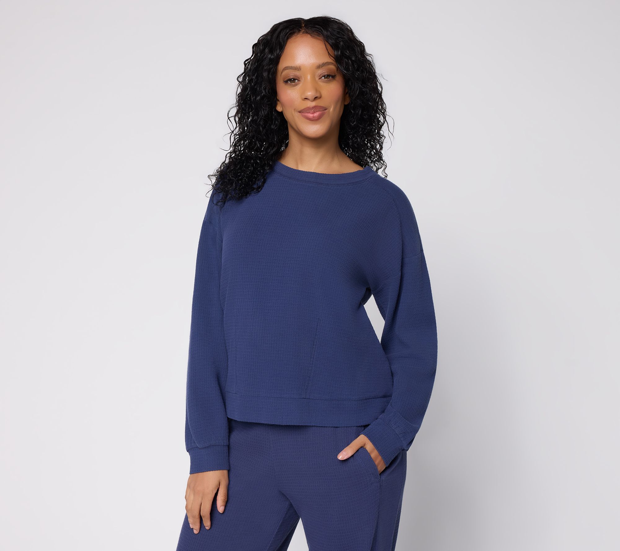 "As Is" AnyBody Washed Waffle Top With Darted Hem