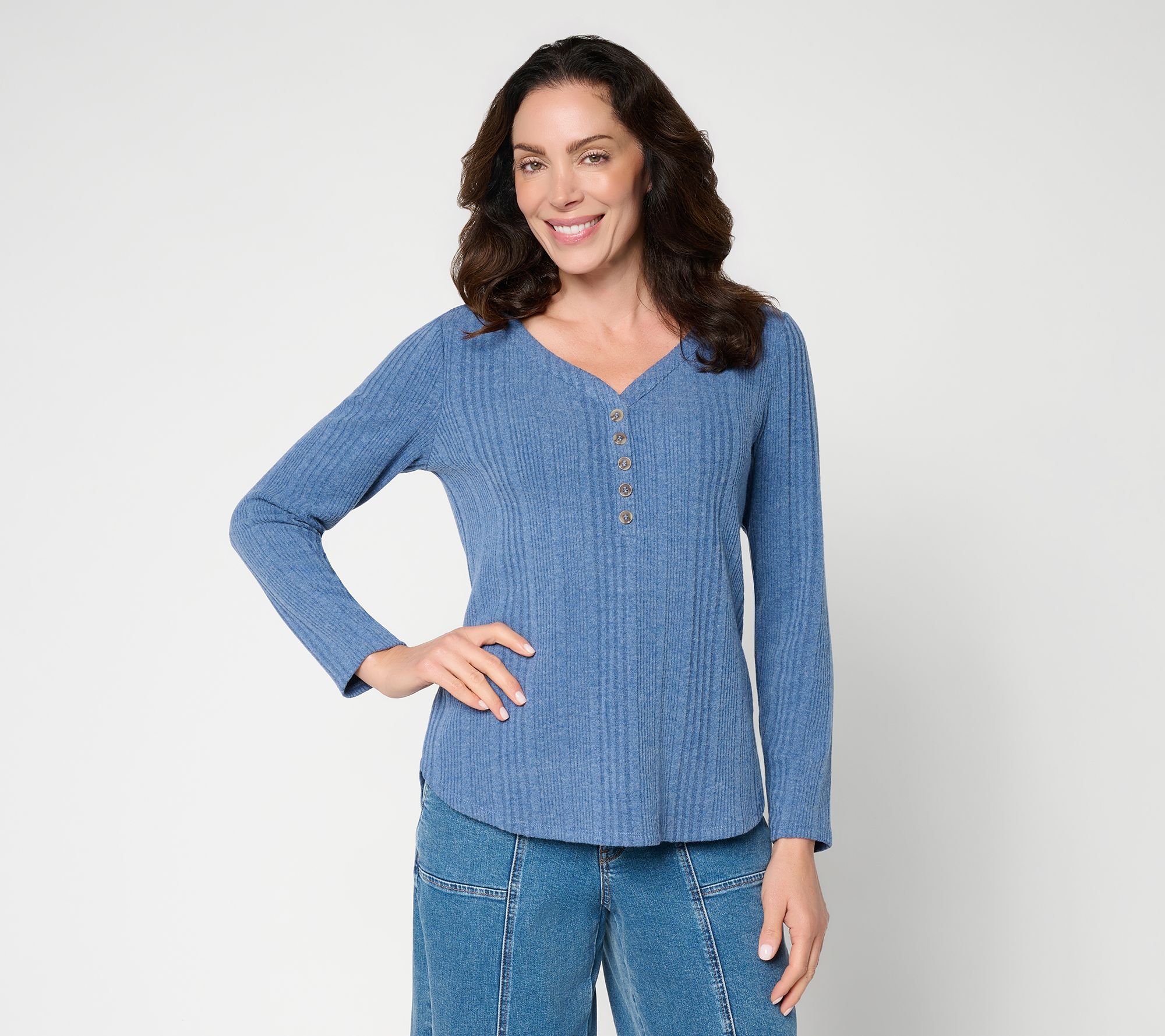  Susan Graver Novelty Rib Knit Henley Top