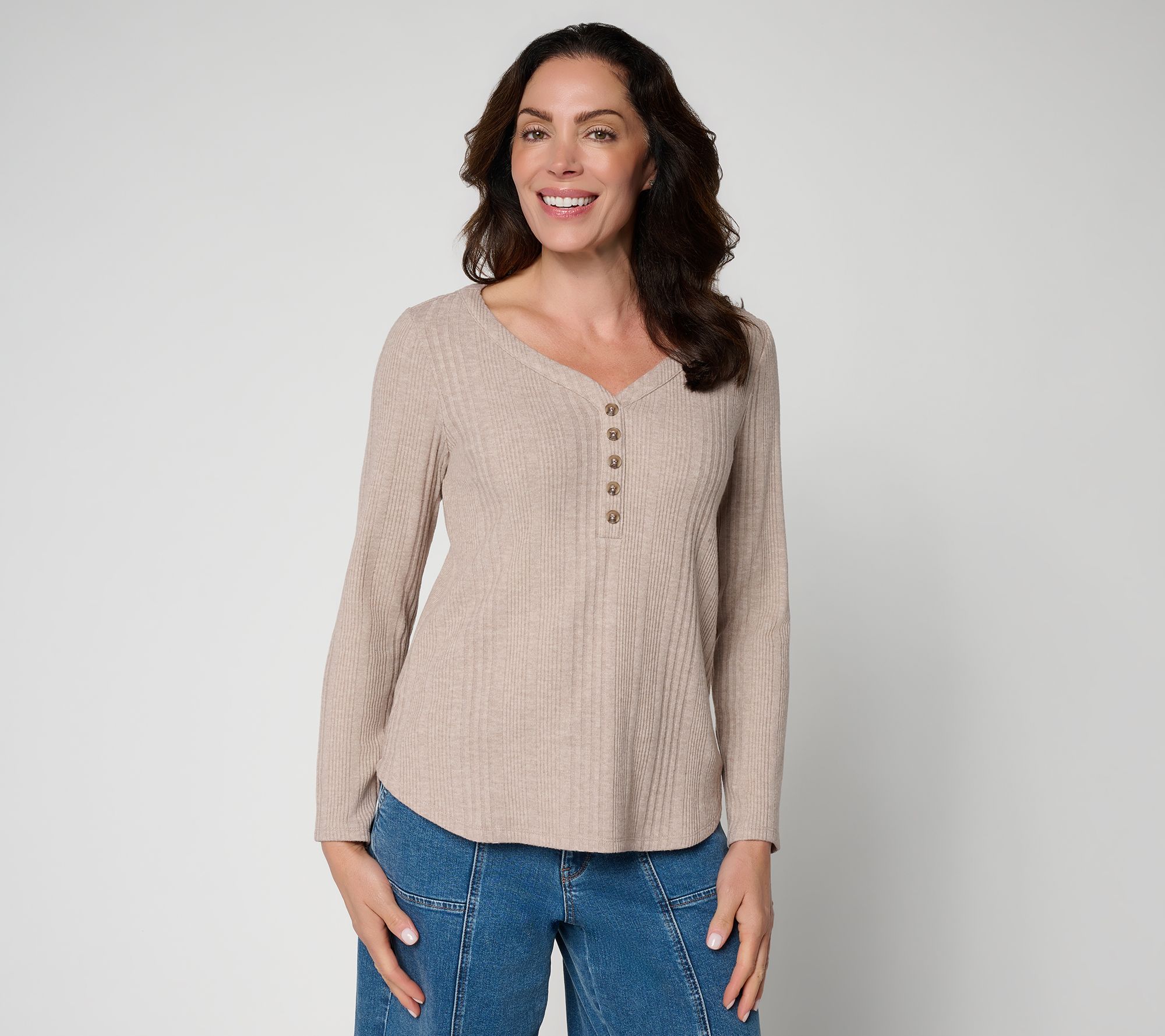Susan Graver Novelty Rib Knit Henley Top