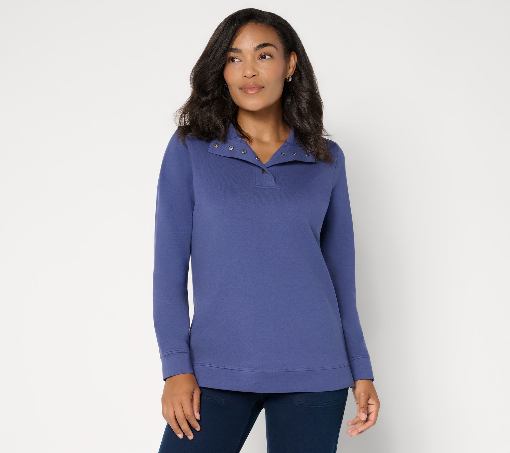 Denim & Co. Active French Terry Snap Front Pullover Top