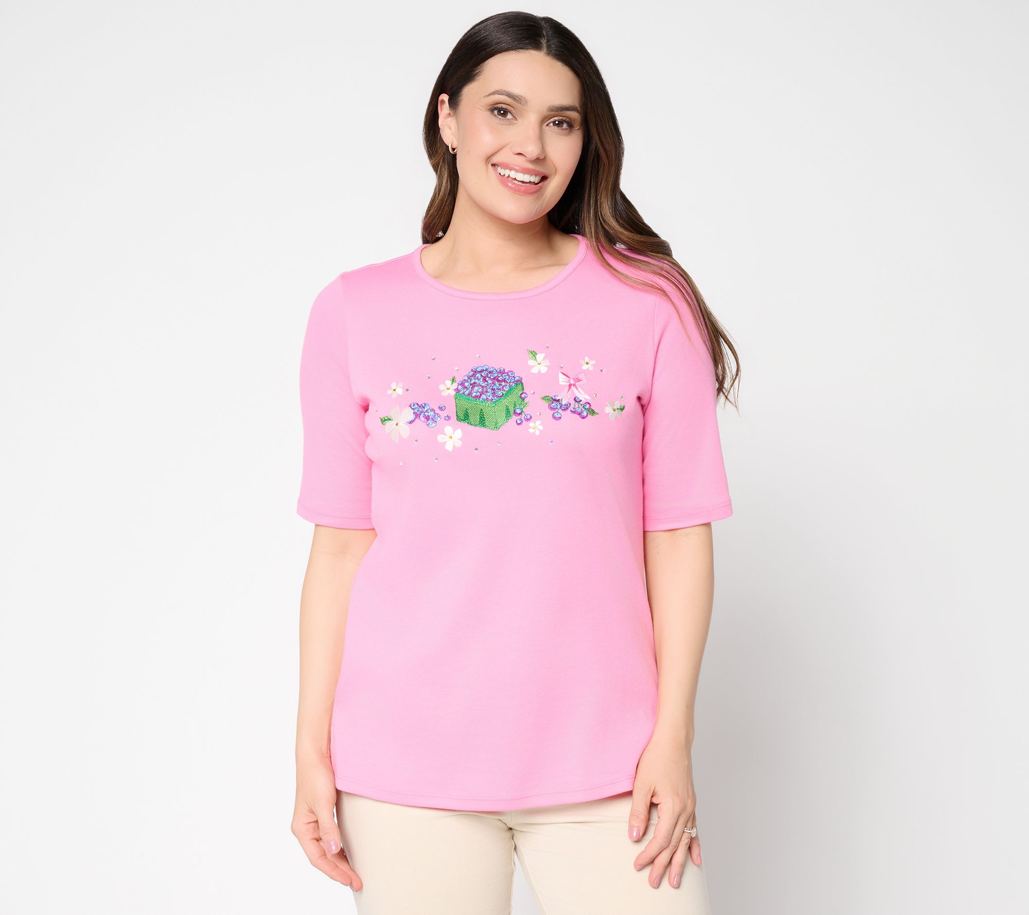 "As Is" Quacker Factory Berry Picking Elbow Sleeve Top