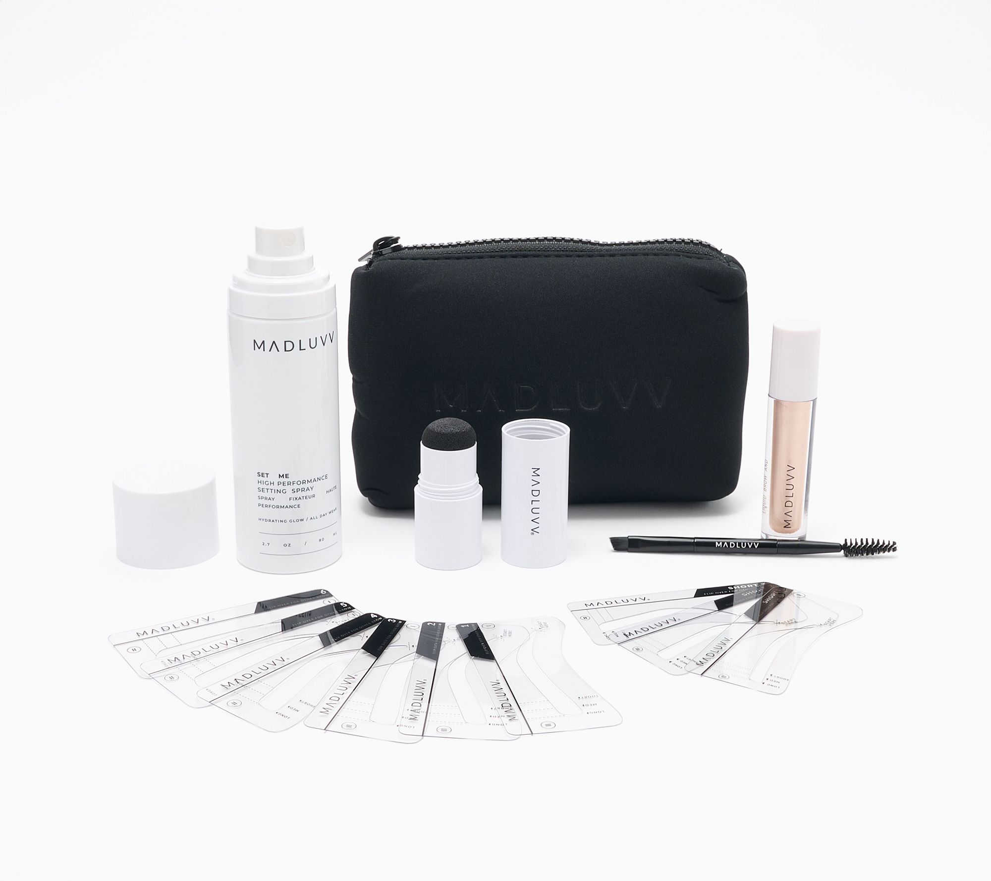 Madluvv Brow Stamp, Spray & Highlighter Kit with Bag